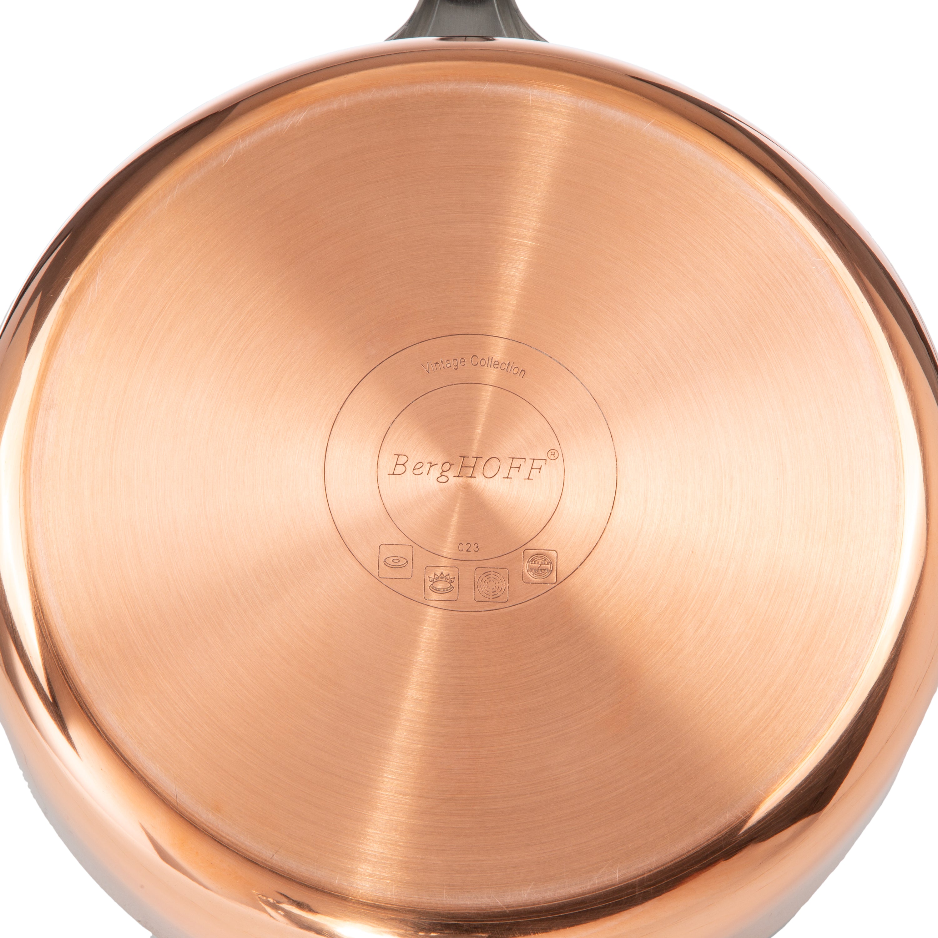 BergHOFF Vintage 15-Piece Tri-Ply Copper Cookware Set with Lids - Polished Stainless Steel Pots and Pans for Professional Cooking & Home Kitchen Use