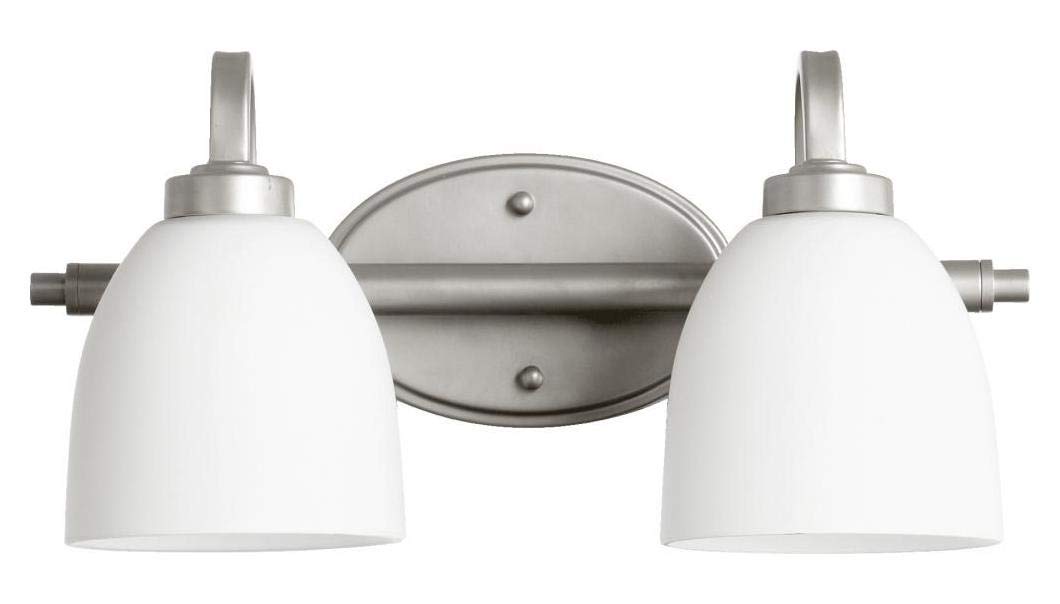 2-Light Satin Opal Glass Vanity Light Fixture in Classic Nickel Finish - Perfect for Bathroom, Bedroom & Dressing Room Makeup Lighting