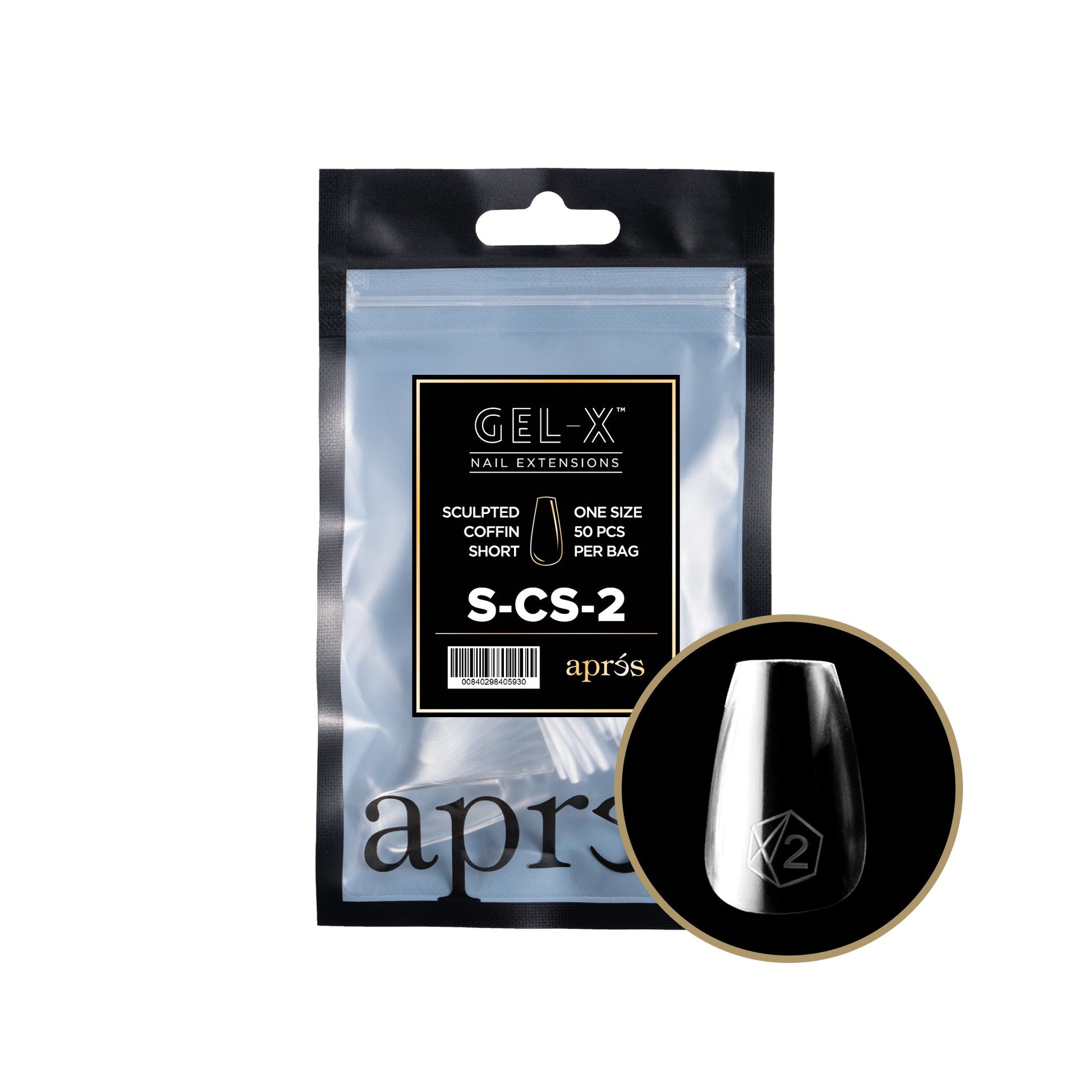 Apres Gel X 2.0 Refill Bags - Sculpted Coffin Short Size 2 (50 Pcs) | Professional Nail Extension Kit for Salon & Home Manicure | Perfect for DIY Nail Art, Special Occasions & Everyday Wear
