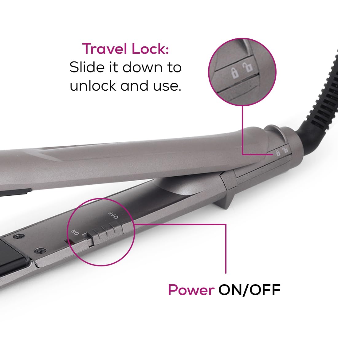 Beurer HS 15 Professional Ceramic Hair Straightener - Compact & Lightweight Flat Iron for All Hair Types (Grey) | Perfect for Travel, Home Use & Salon Styling