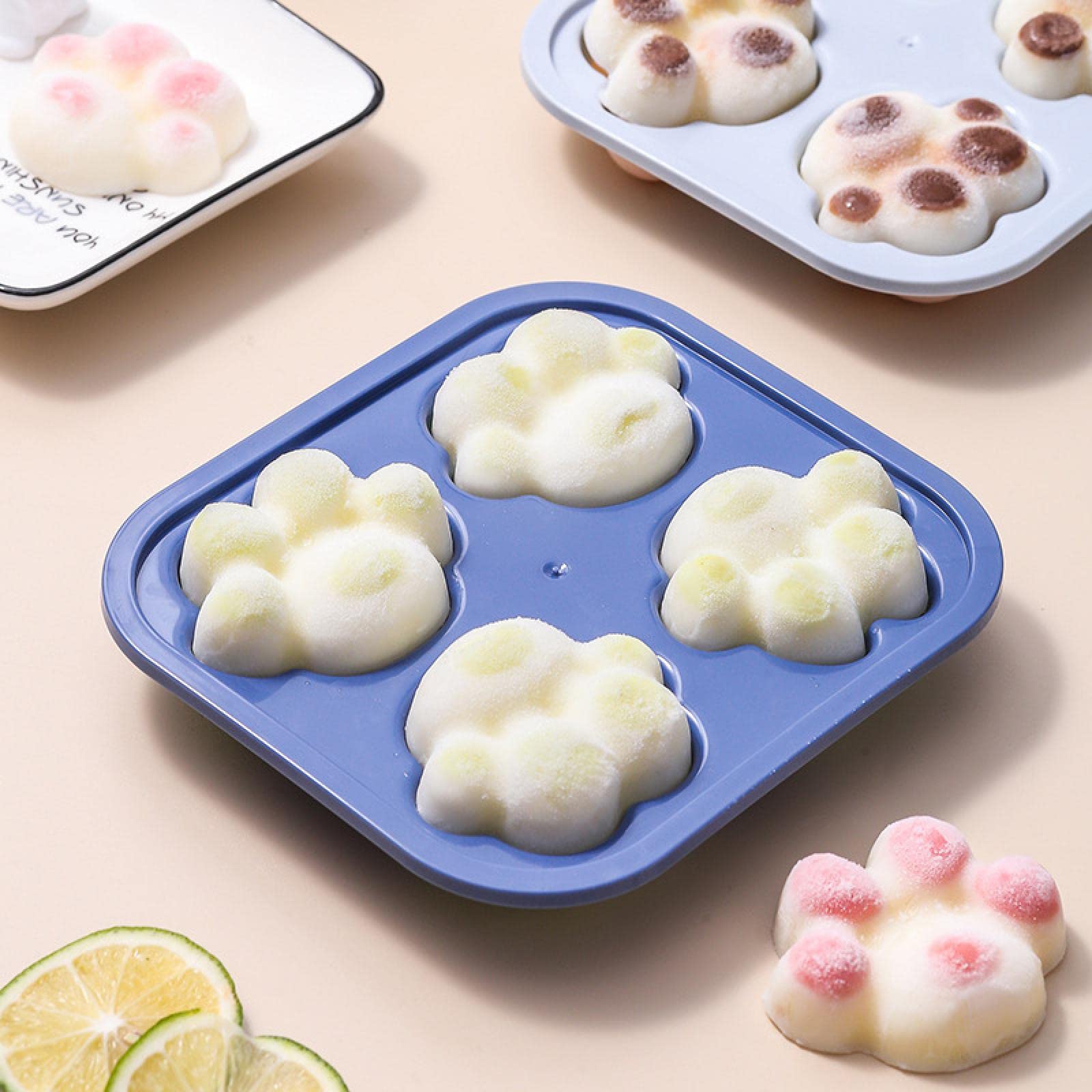 NA Silicone Ice Cream Mold Set - Summer DIY Cat Paw Popsicle Maker, Reusable Freezer Tray for Homemade Ice Cream & Frozen Treats (Pink/Purple) - Perfect for Kids Parties, Summer Snacks & Family Fun