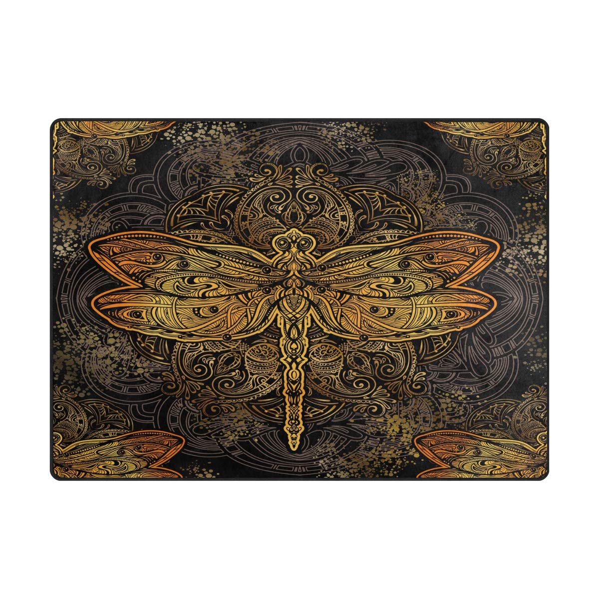 ALAZA Gold Dragonfly Mandala Floral Area Rug 7' x 5' - Bohemian Home Decor for Living Room, Bedroom, Dorm | Soft Non-Slip Floor Mat for Yoga, Meditation & Cozy Spaces