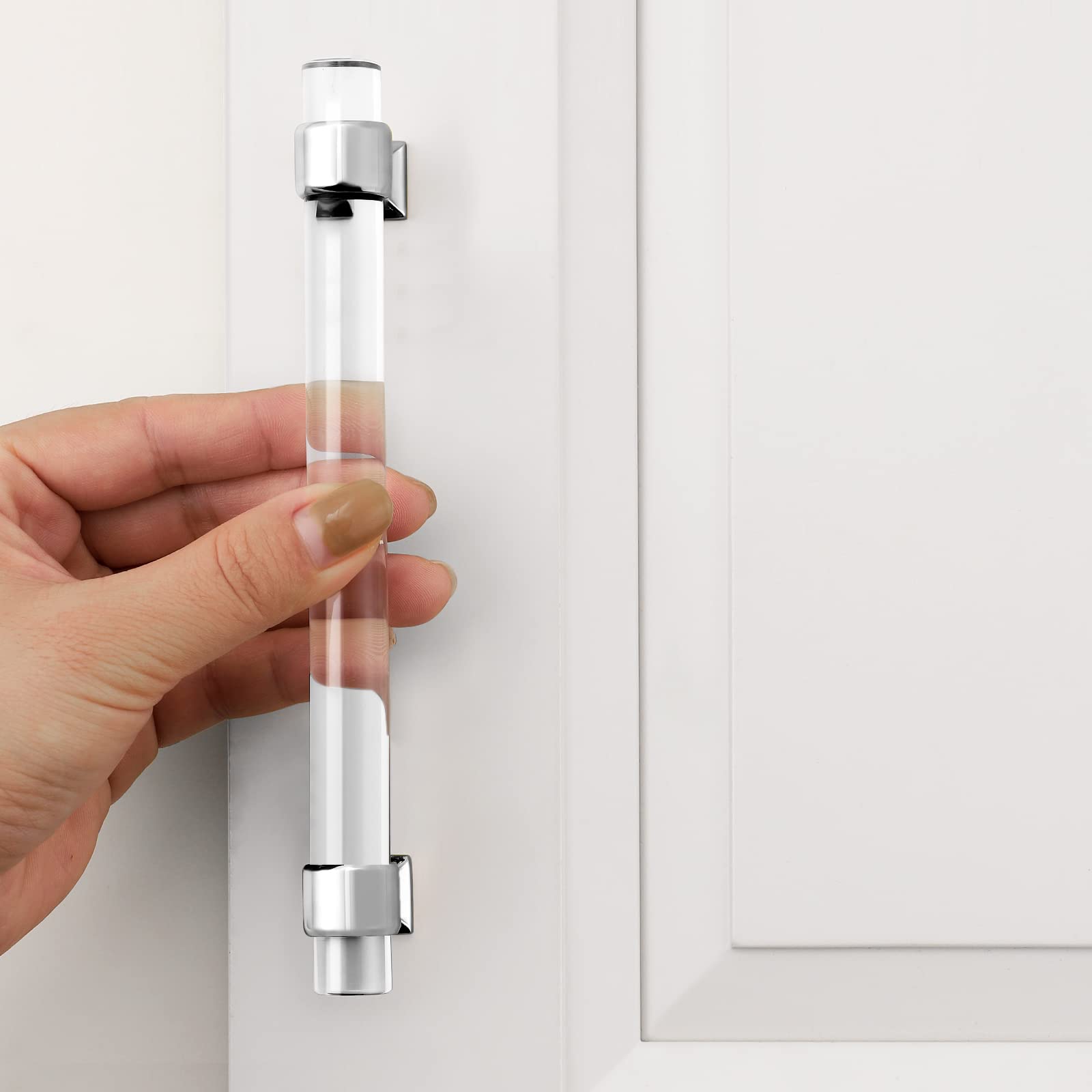 Probrico 15 Pack 5 Inch Cabinet Pulls - Polished Chrome Zinc Alloy with Clear Acrylic Kitchen Cabinet Handles & Drawer Pulls - Perfect for Bedroom, Bathroom, Kitchen Cabinets & Cupboards (Ideal for Home Renovation & Furniture Upgrade)