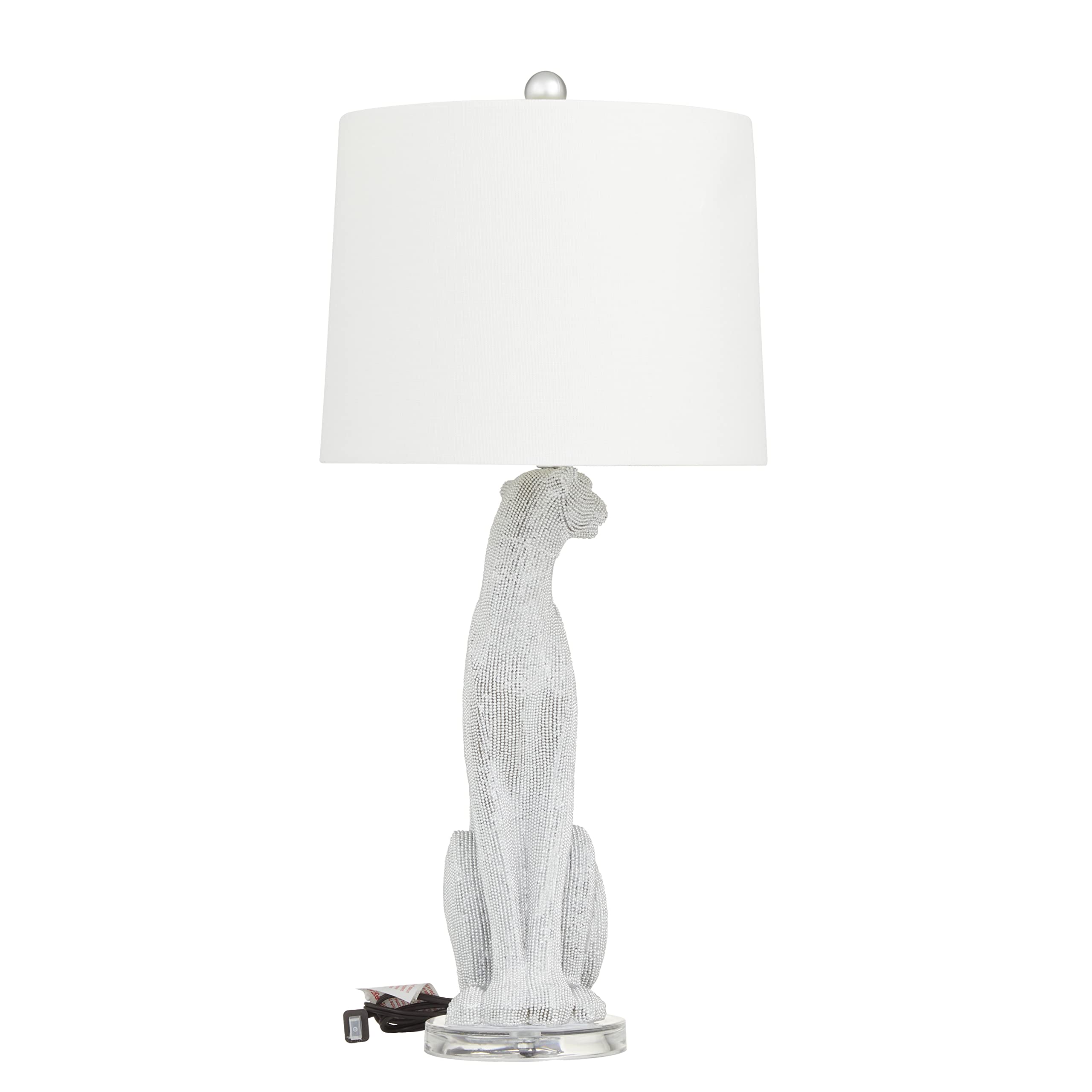 Deco 79 Polystone Leopard Table Lamp Set of 2 - 13x13x29 Inches Silver Accent Lighting for Living Room, Bedroom & Office Decor