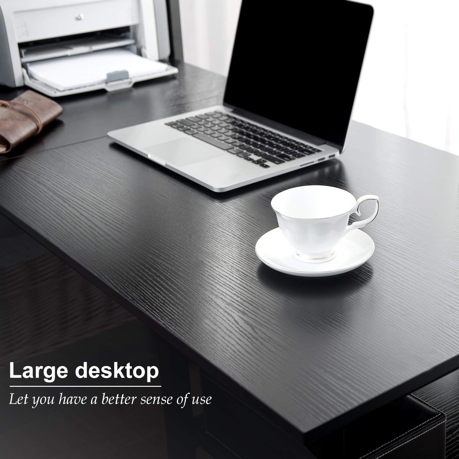 Ergonomic Home Office Computer Desk with 4-Tier Storage Shelves - Black Study Workstation for Writing, PC & Laptop - Perfect for Small Spaces, Dorm Rooms & Remote Work Setup