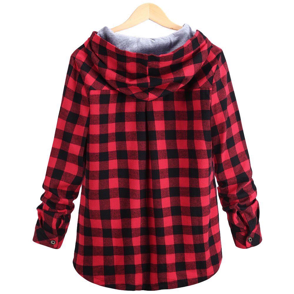 King Ma Women's Plaid Button Up Hoodie Jacket - Stylish Fleece Pullover for Casual Wear, Fall & Winter Outfits, Layering, Office & Outdoor Activities