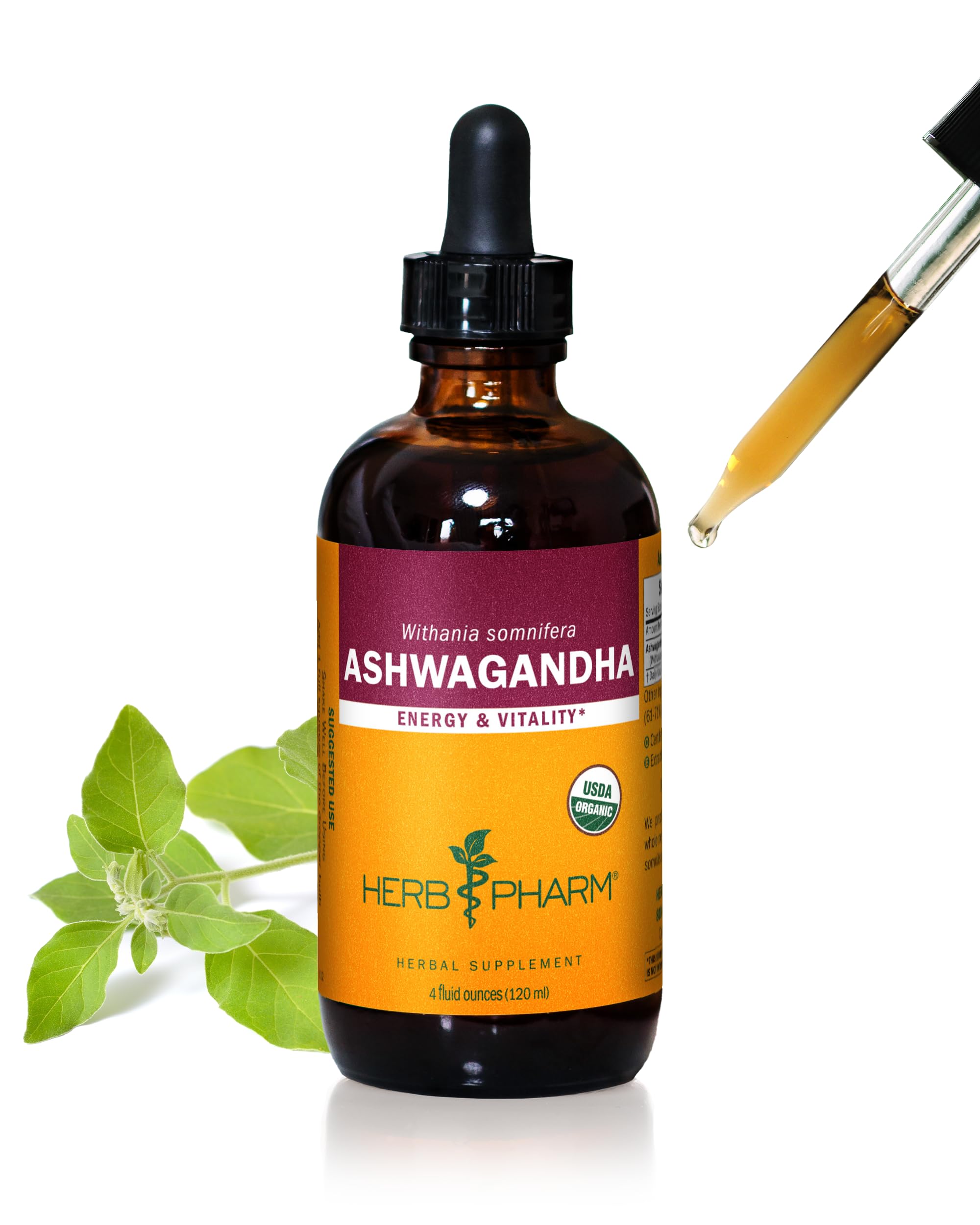 Organic Ashwagandha Extract for Energy & Vitality - USDA Certified, Alcohol-Free, 4 fl oz - Stress Relief & Immune Support Supplement for Daily Wellness