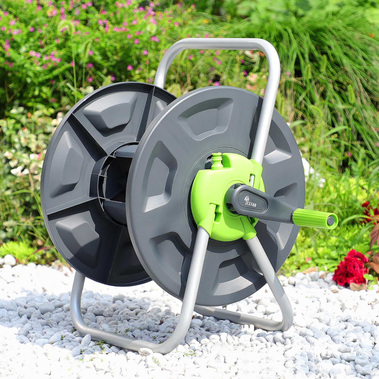Heavy Duty Garden Hose Reel Cart - 65-147 Ft Capacity for 5/8 Inch Hose | Wall Mounted & Portable Water Hose Holder | Perfect for Lawn Care, Gardening & Outdoor Watering