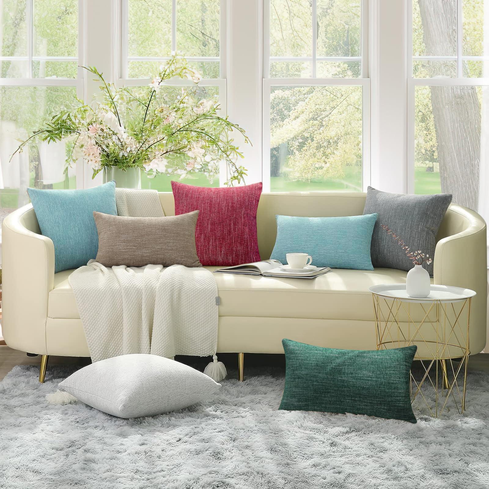 Farmhouse Chenille Decorative Throw Pillow Covers 20x20 Set of 2 - Soft Textured Square Couch Pillows for Sofa, Bed & Living Room Decor in Grey - Perfect for Cozy Home Accents and Seasonal Styling