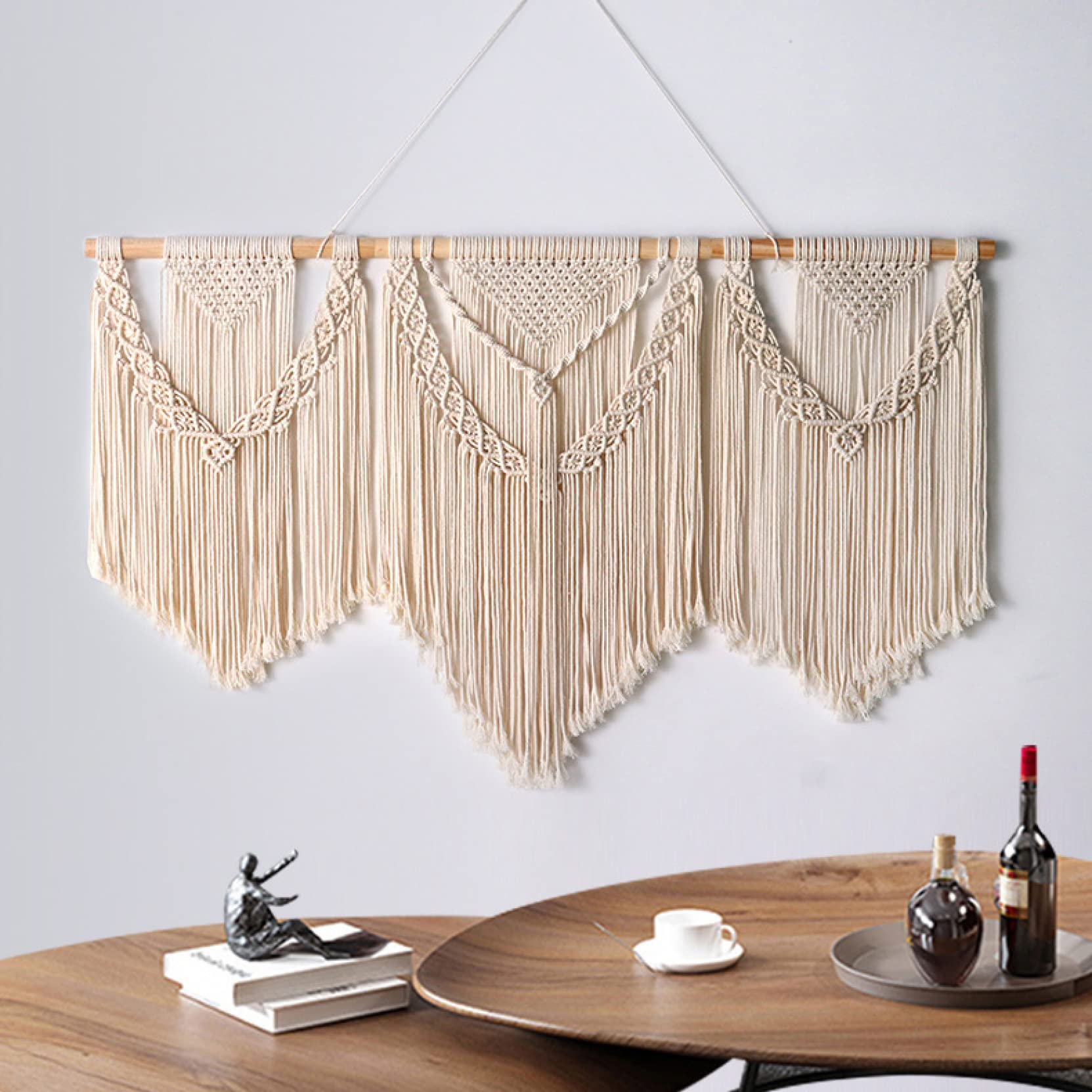 FONSMAY Large Macrame Wall Hanging with Wooden Stick - Handwoven Boho Tapestry with Tassels for Wedding Backdrop, Living Room Decor & Bedroom Wall Art