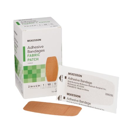 McKesson 2 x 4 Inch Fabric Adhesive Bandages - Sterile Tan Rectangle Strips for First Aid Wounds & Minor Cuts | Ideal for Home, Office & Travel First Aid Kits