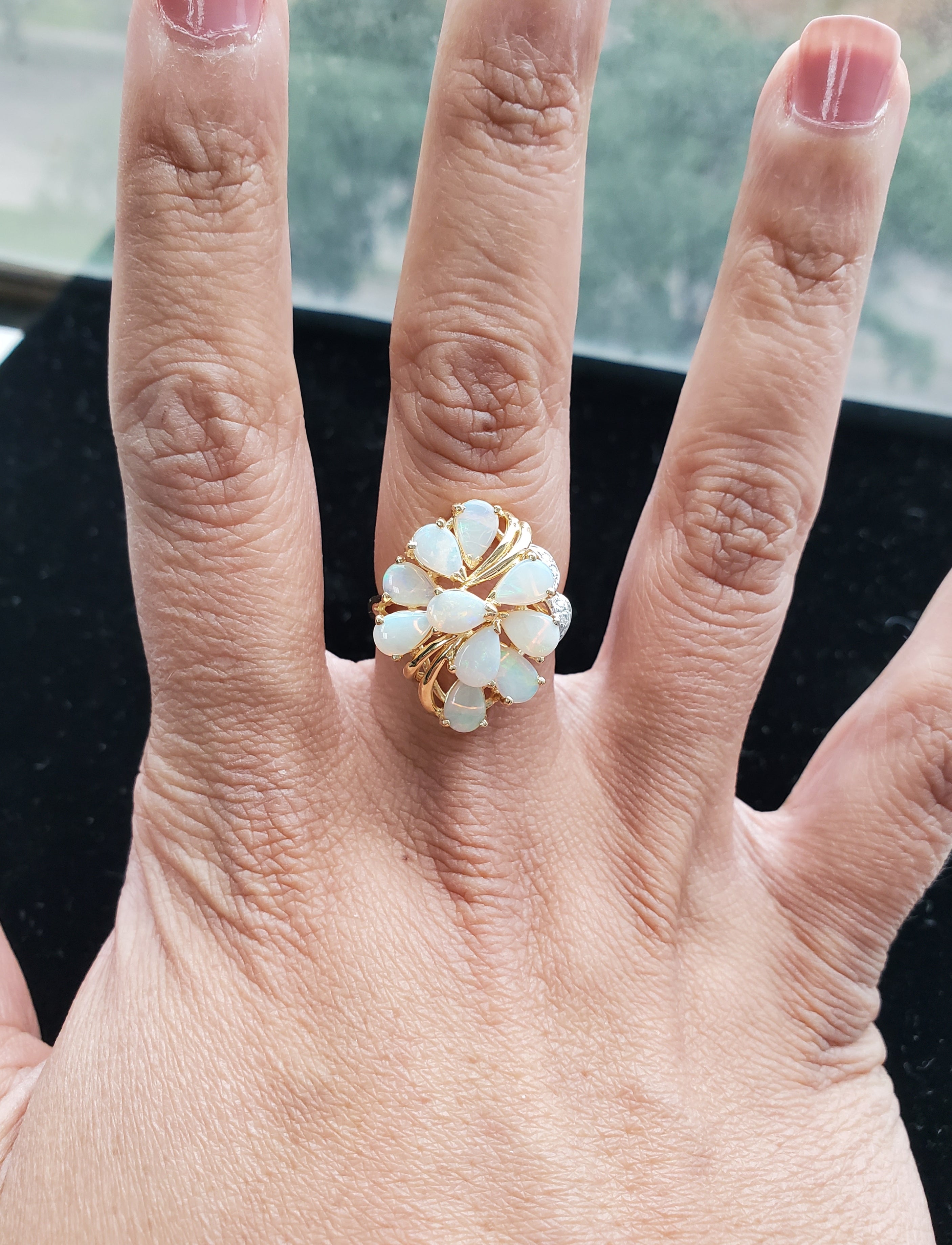 2 Carat Pear-Shaped Opal Cluster Ring - Elegant Statement Jewelry for Weddings, Anniversaries & Special Occasions