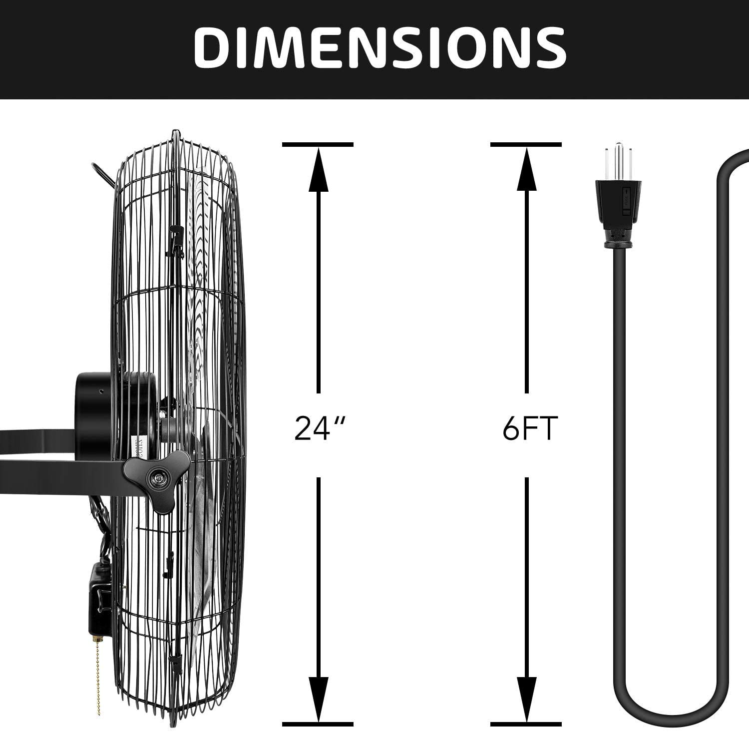 Simple Deluxe 24 Inch Industrial Wall Mount Fan - 3 Speed High Velocity Metal Fan for Warehouse, Greenhouse, Workshop, Patio, Factory & Basement Ventilation | Commercial Grade, Durable & Quiet | Perfect for Cooling Large Spaces & Improving Air Circulation