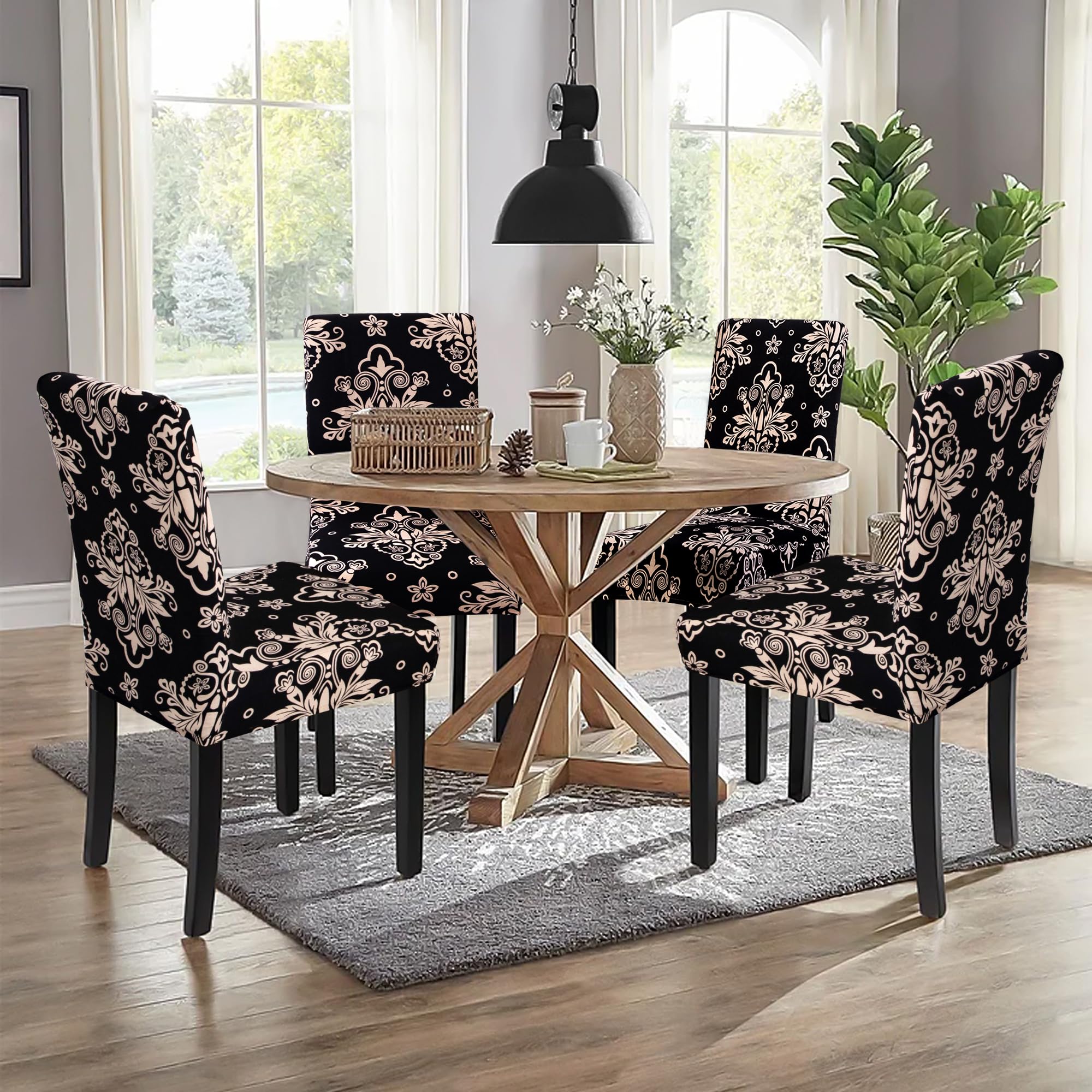 Stretch Dining Chair Covers Set of 6 - Spandex Slipcovers for Kitchen & Parsons Chairs, Black & Khaki - Perfect for Home Dining Room & Restaurant Use