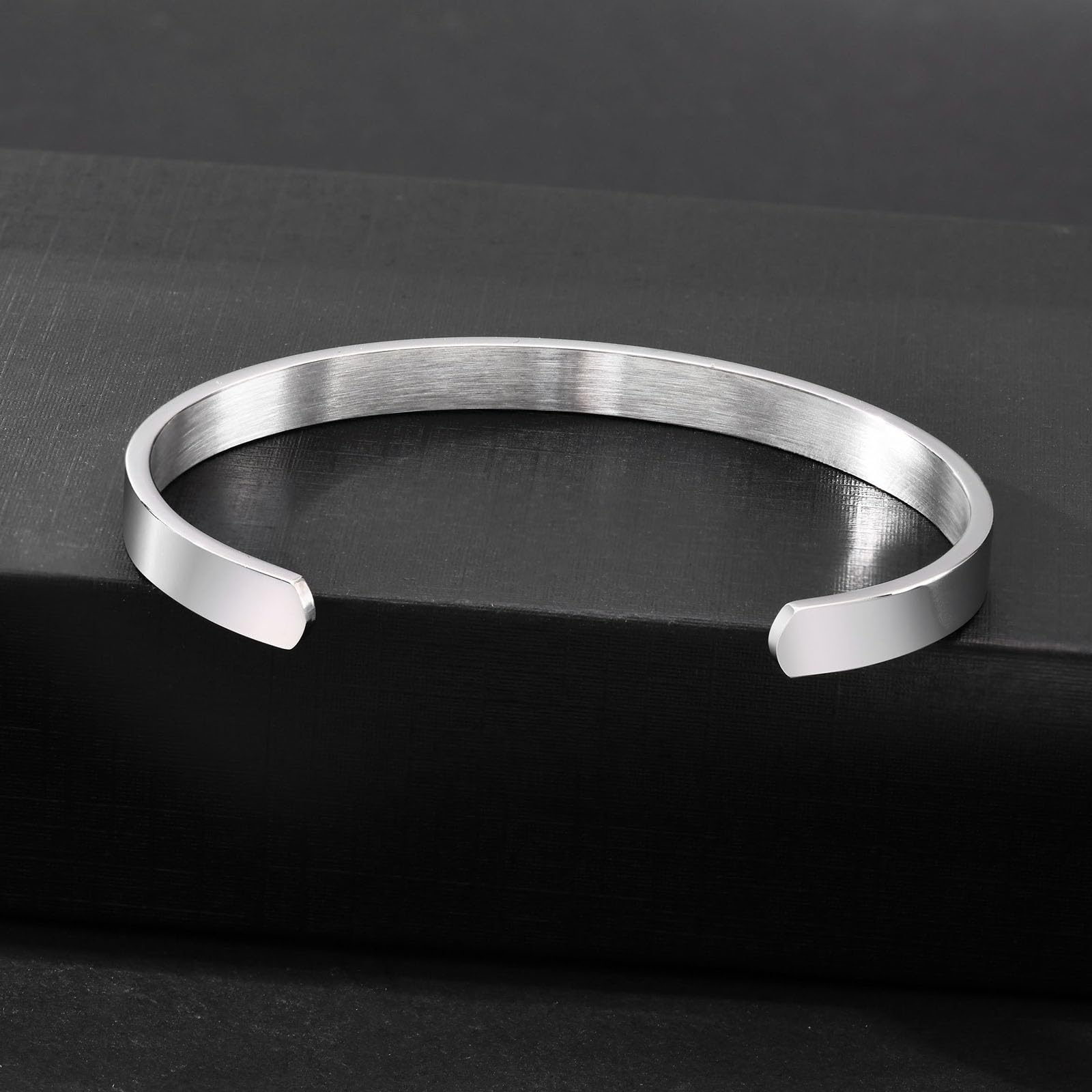 MEALGUET Stainless Steel Men's Cuff Bracelet - Minimalist Cool Antique Retro Style, Silver/Black Open Metal Bangle for Men & Boys (65mm) - Perfect for Casual Wear, Gifts & Fashion Accessories