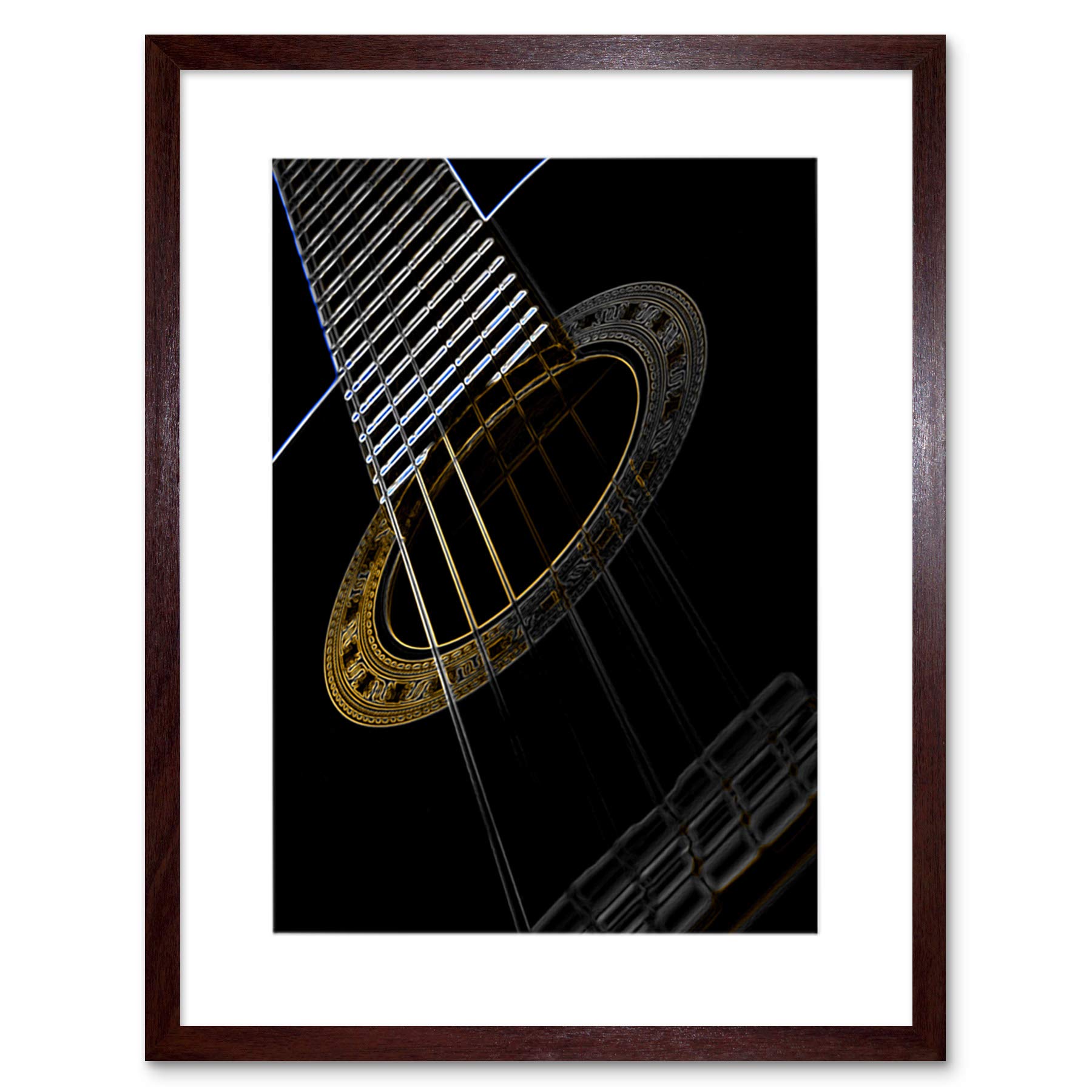 Glow in the Dark Neon Guitar Strings Framed Art Print - Inverse Instrument Music Wall Decor for Bedroom, Studio & Music Lovers (B12X9247)