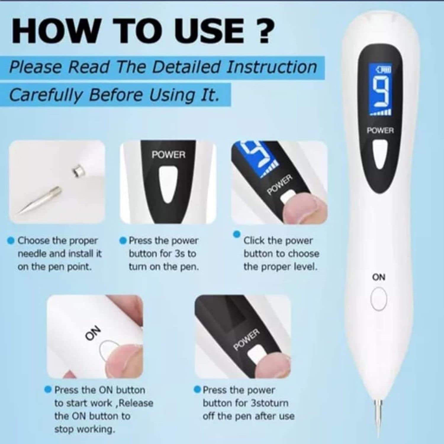 KIYO Painless Mole Removal Pen - LCD Screen Display, Wart & Speckle Remover for Face & Body, Portable Skin Care Equipment (Multicolor) - Perfect for At-Home Beauty Treatments & Tattoo Spot Removal