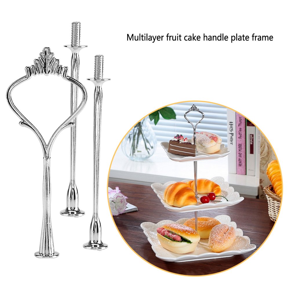 Gold Cake Plate Stand Handle - 3-Tier Cake & Fruit Display Rack with Durable Holder - Perfect for Wedding, Birthday, Dessert Tables & Buffet Serving Accessories