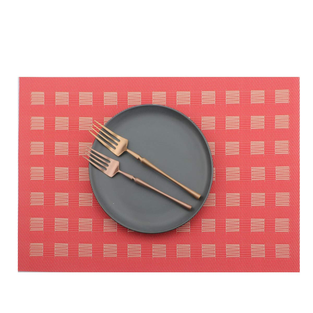 Gugrida PVC Woven Vinyl Placemats Set of 6 - Waterproof & Durable Table Mats for Dining, Kitchen, or Outdoor Use (Red)