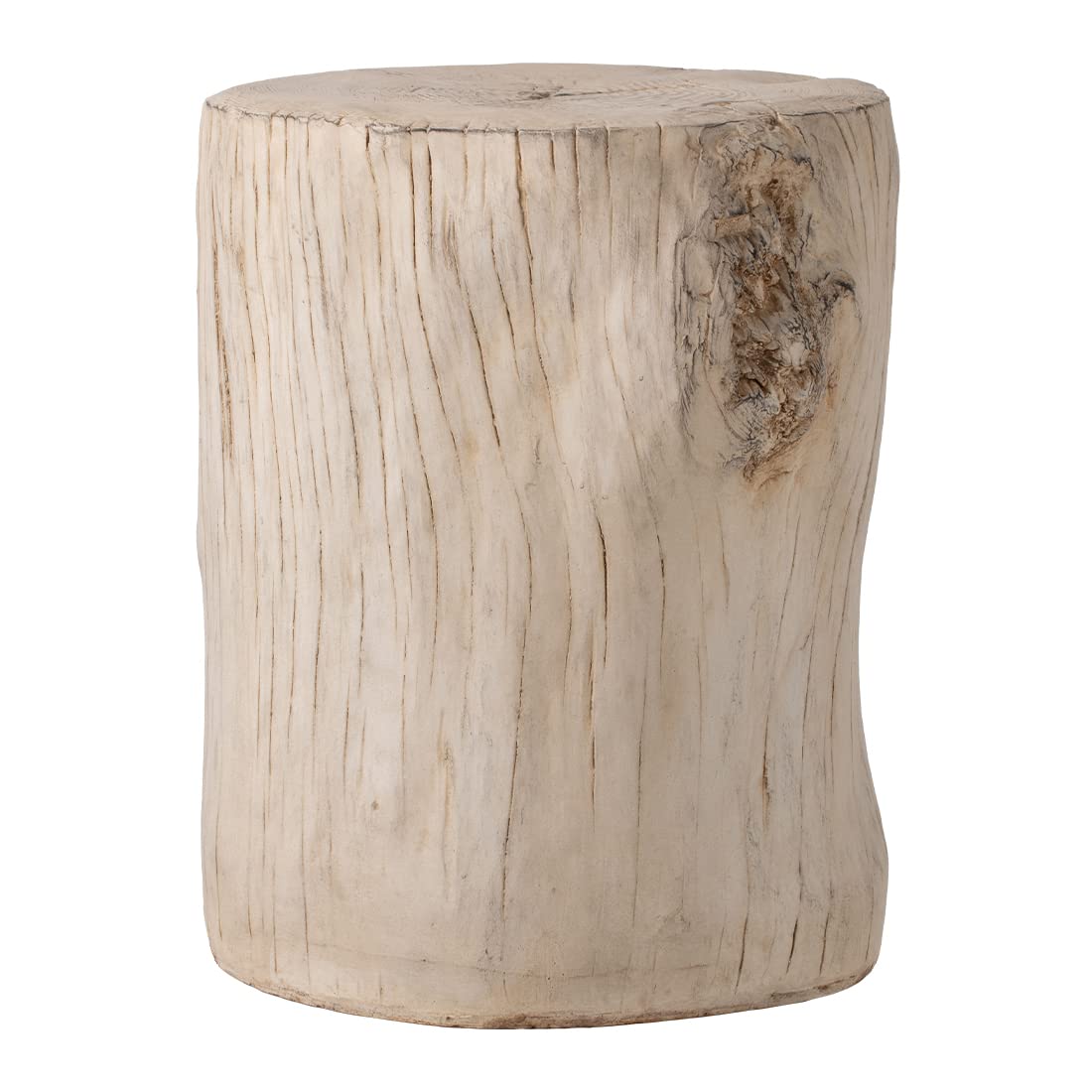 Koncemel Faux Wood Stump Stool - Antique White Round End Table 14.5x13x17 Inches - Lightweight Assembled Side Table for Living Room, Patio & Garden - Perfect as Plant Stand, Coffee Table or Decorative Accent - Indoor & Outdoor Use