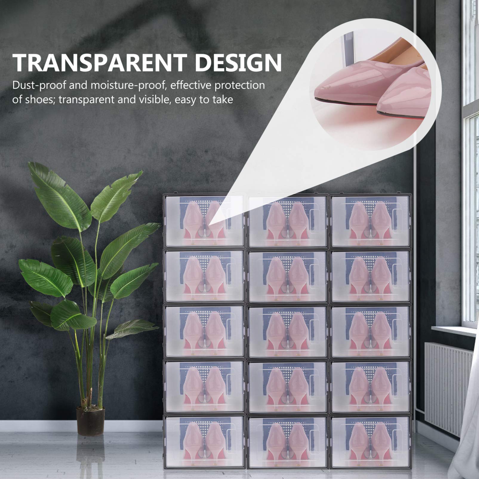 Cabilock Clear Plastic Shoe Storage Box with Lid - Transparent Shoe Organizer for Closet, Under Bed & Entryway - Stackable Shoe Container for Men, Women & Kids - Multi-Functional Clamshell Design