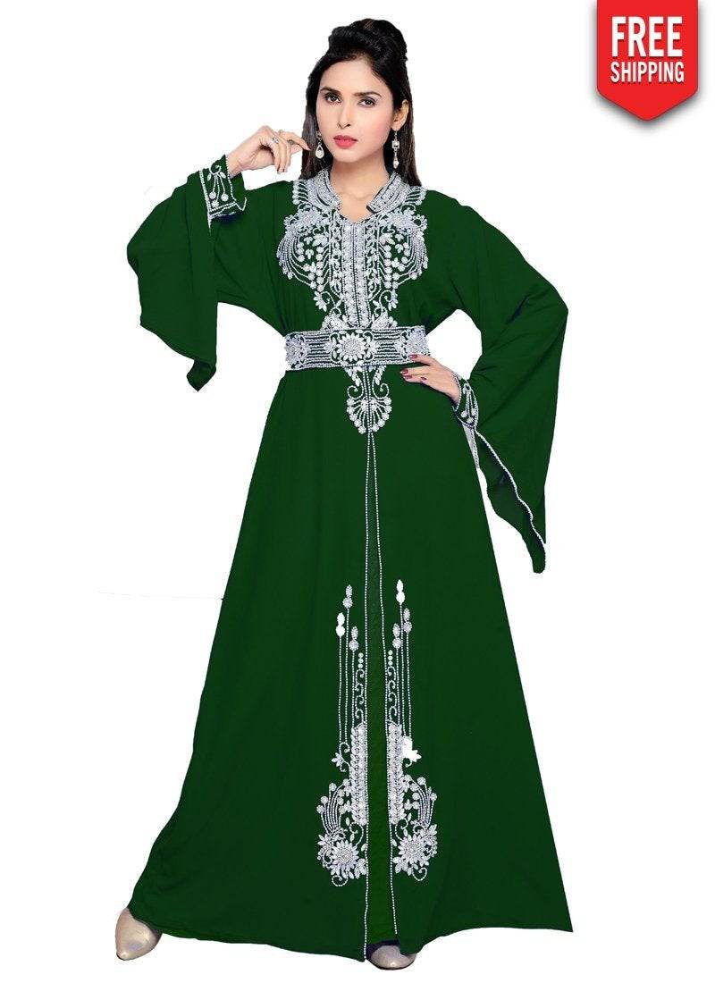 Bell Sleeves Embroidered Kaftan Dress - Bright Floral Boho Maxi Dress for Women | Perfect for Beach Vacation, Summer Parties & Casual Outings