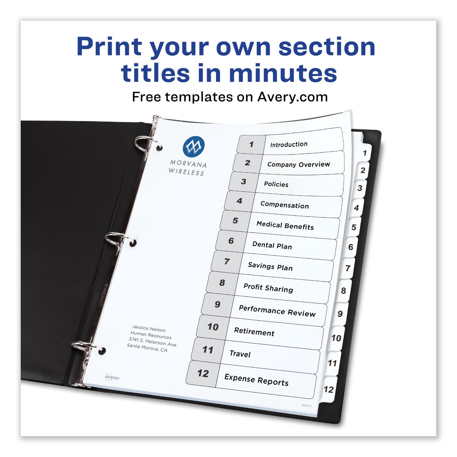 Avery Customizable TOC Ready Index Dividers - 12 Tab Black & White Dividers (1-12, 11
