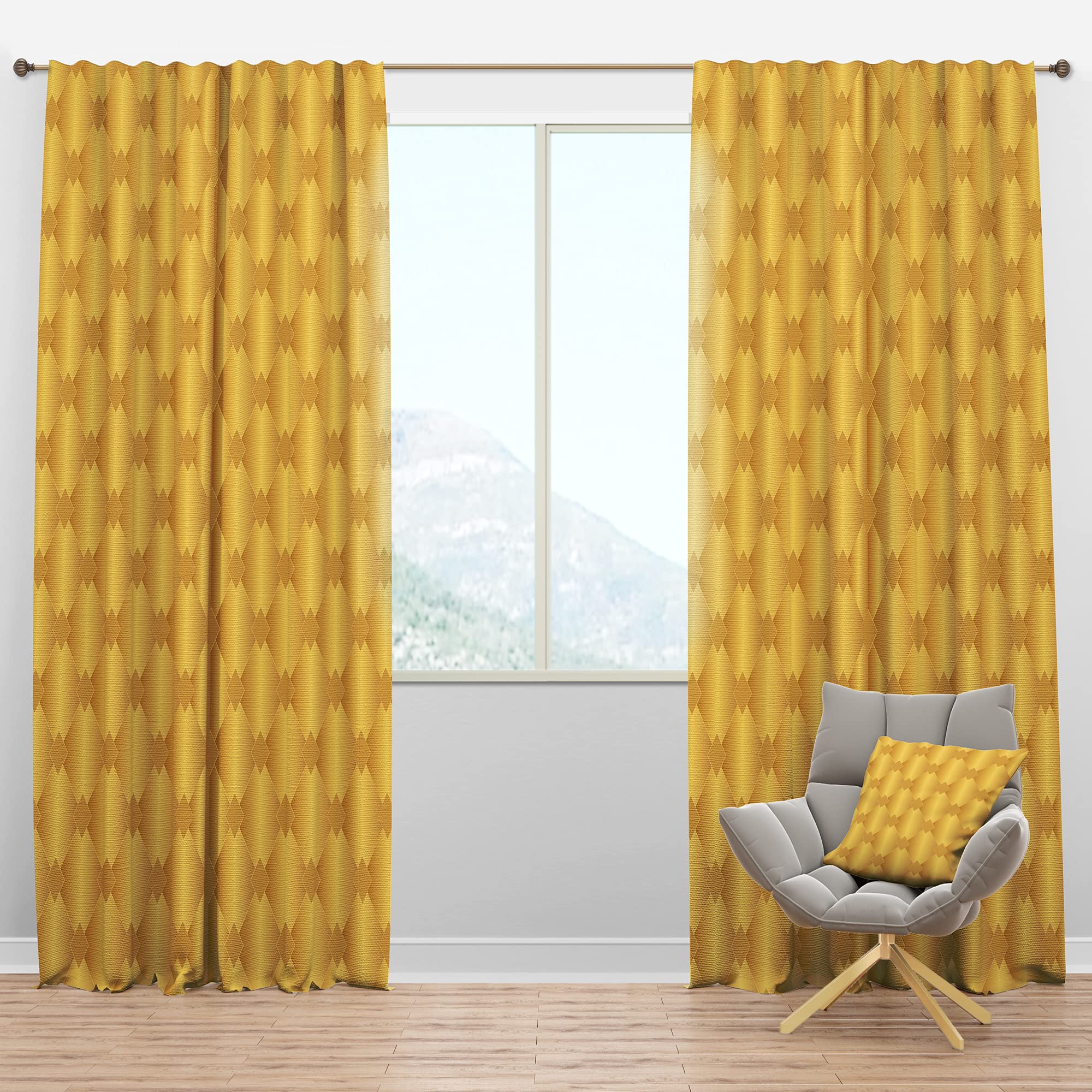 DesignQ Blackout Curtains - Golden Geometric Pattern Thermal Insulated Room Darkening Drapes (52x90 Inch, Single Panel) for Bedroom & Living Room - Perfect for Home Theater & Light Sleepers