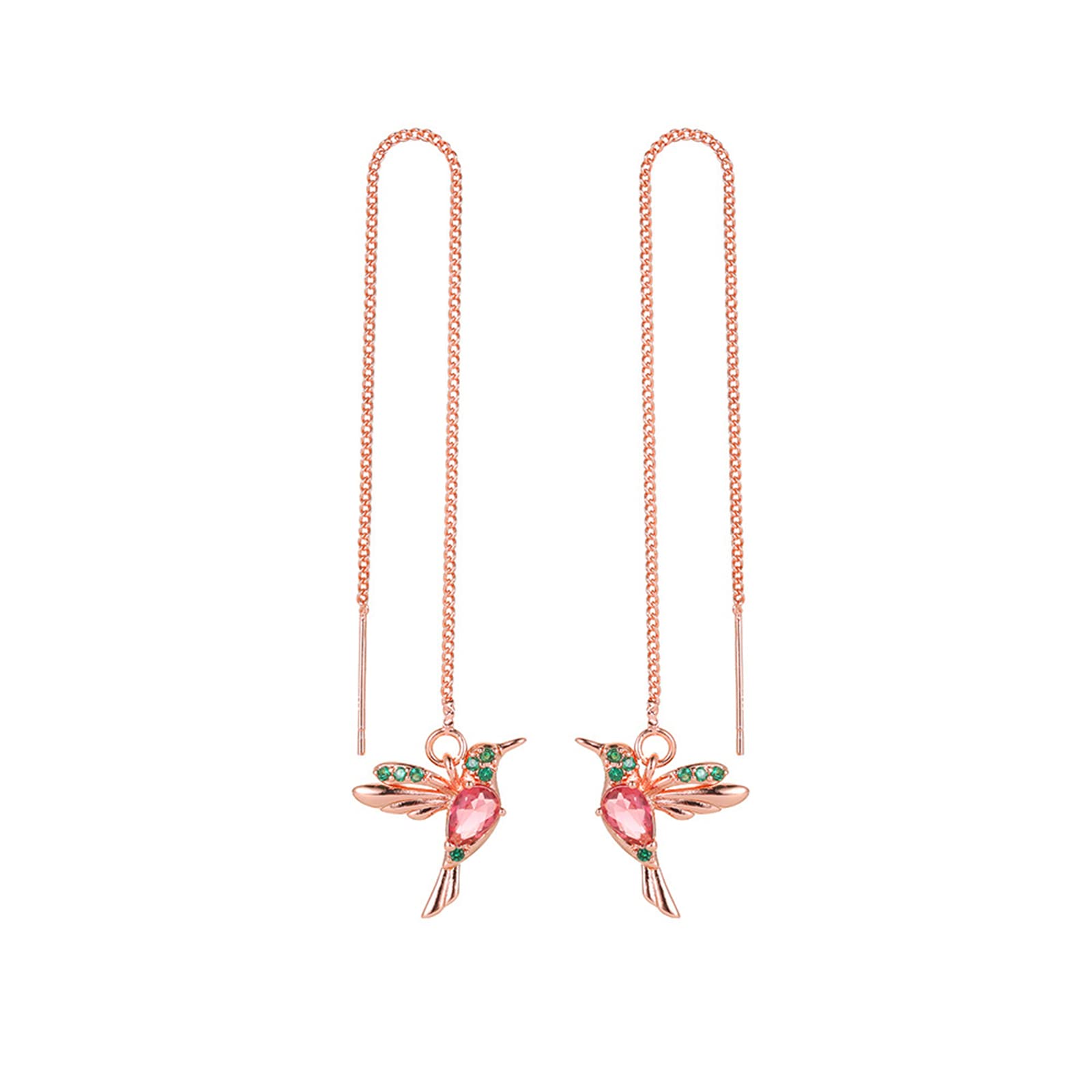 ONLYJUMP Crystal Hummingbird Earrings for Women - Long Tassel Threader Dangle Earrings, Colorful Cute Animal Bird Jewelry | Perfect for Parties, Weddings & Everyday Fashion Accessories