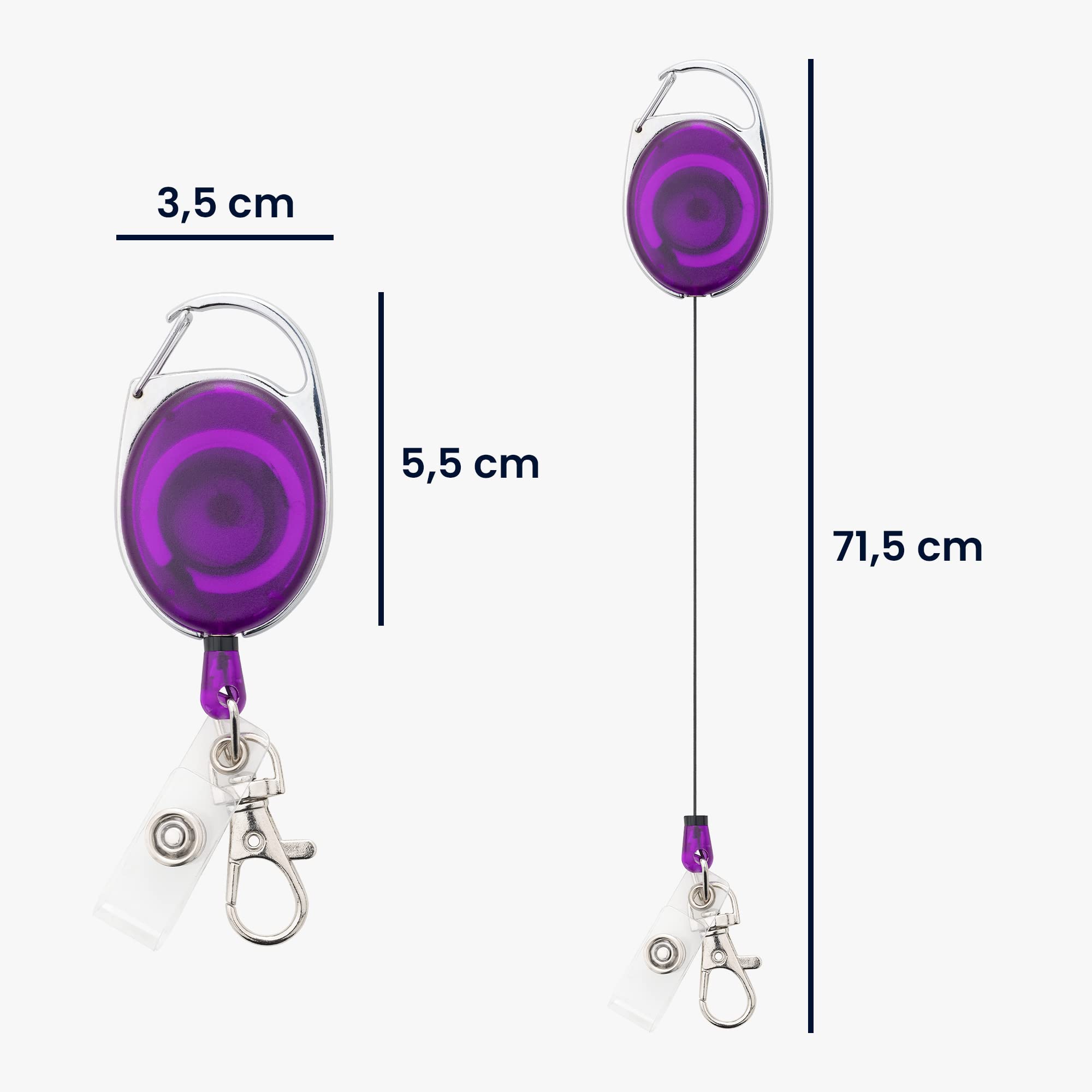 kwmobile Retractable ID Badge Holder with Metal Carabiner - Extendable Yo-Yo Lanyard for ID Cards & Passes - Violet Purple - Perfect for Office, School, Events & Security Access