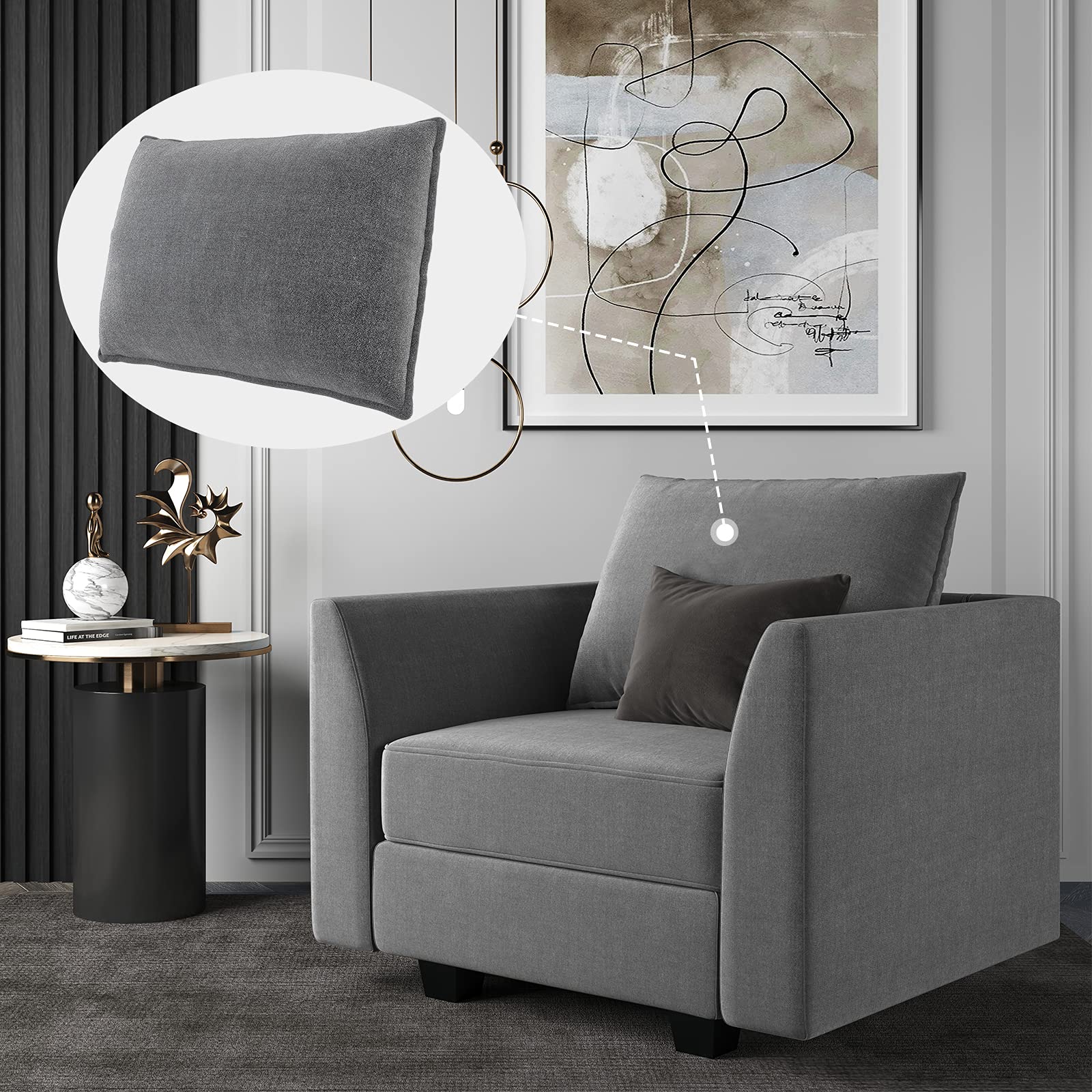 HONBAY Soft Rectangle Back Cushion with Polyester Cover - 25.2x18.1 Inch Grey Throw Pillow for Modular Sofa, Living Room, Bedroom & Office Comfort