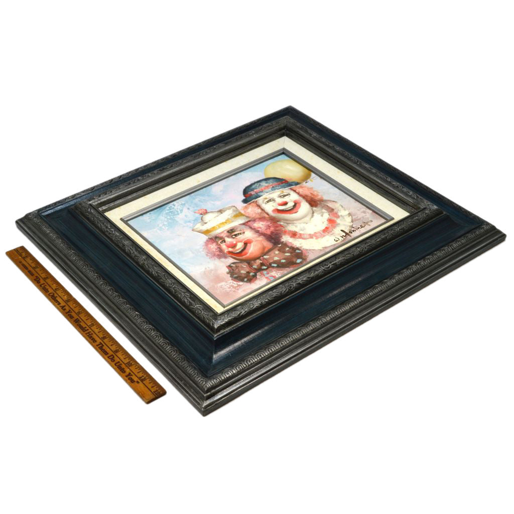 Original Happy Clowns Oil Painting on 8x10 Canvas - Signed W. Moninet - Wood Framed Wall Art - Perfect for Home Decor, Office & Gift Giving