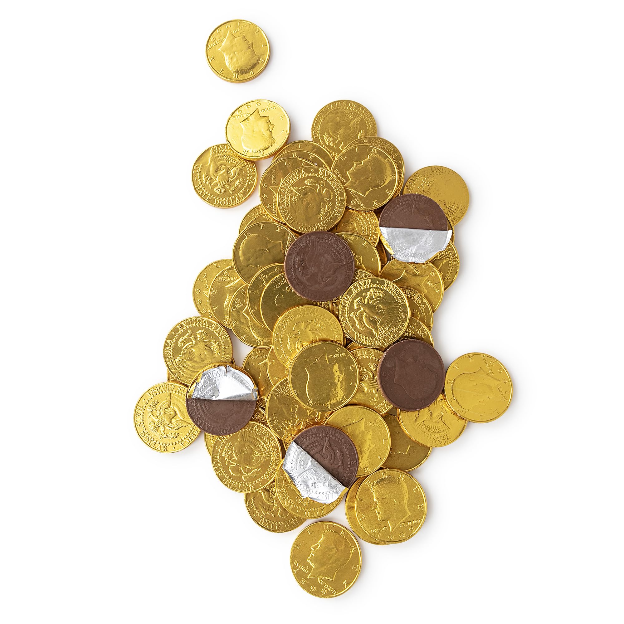 The Snackery Large Kennedy Half Dollar Gold Foil Chocolate Coins - 180 Individually Wrapped Milk Chocolate Coins (2 lb) - Perfect for Parties, Favors, Treasure Hunts & Holiday Gifts