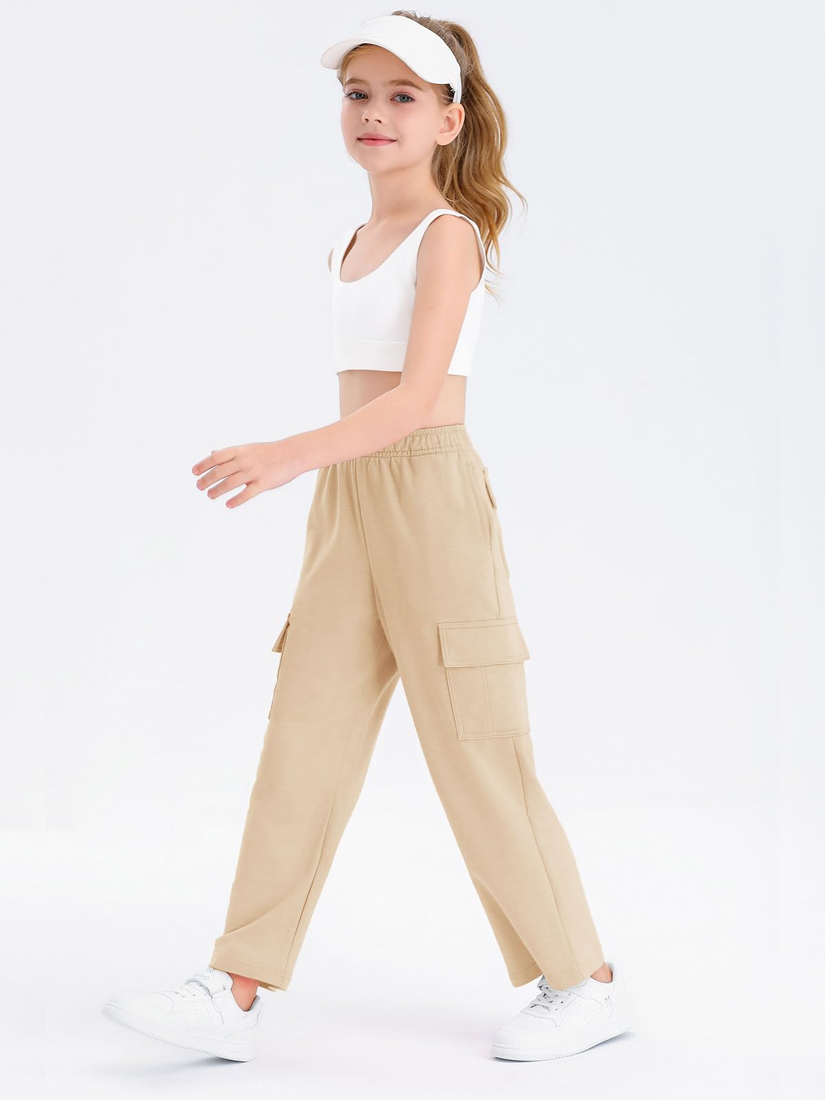 Girls Kids Cargo Sweatpants - Wide Leg Straight Jogger Pants for Girls Age 5-14 Years | Comfortable Casual Wear for School, Playdates & Outdoor Activities