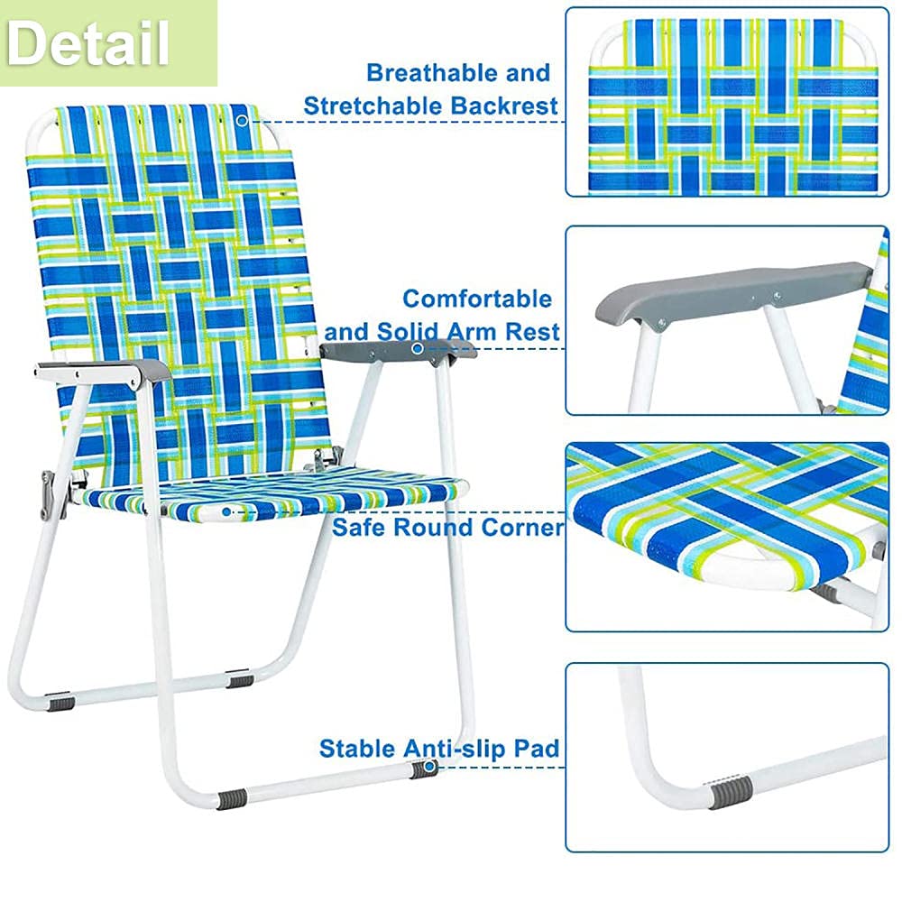 2 Pack Heavy Duty Camping Chairs for Adults - Portable Folding Lawn Chairs with Cup Holder, Webbed Design for Patio, Deck, Beach, Backyard, Poolside & Outdoor Use (Blue) - Perfect for Picnics, BBQs, Concerts and Camping Trips