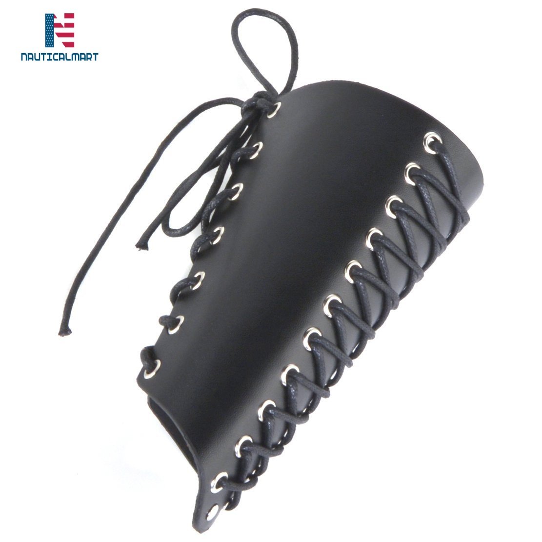 NauticalMart Unisex Faux Leather Gauntlet Wristband - Wide Bracer Arm Armor Cuff for Cosplay, Renaissance Fairs & Gothic Fashion (Black)