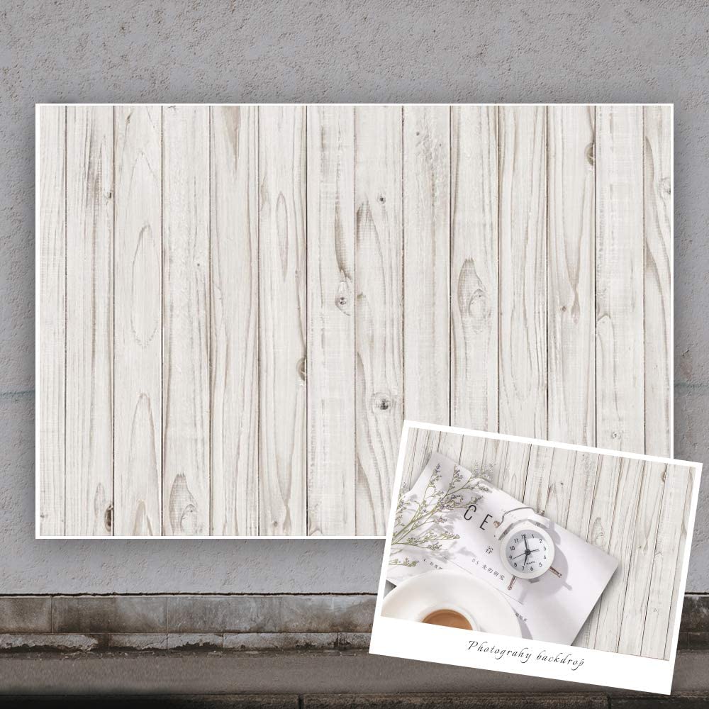 Yeele 10x6.5ft White Wood Photography Backdrop - Rustic Grey Wooden Floor Panel for Baby Shower, Birthday Party, Cake Table Decor & Newborn Portrait Photoshoot - Perfect for Food Photography, Kids Party Background & Social Media Content Creation