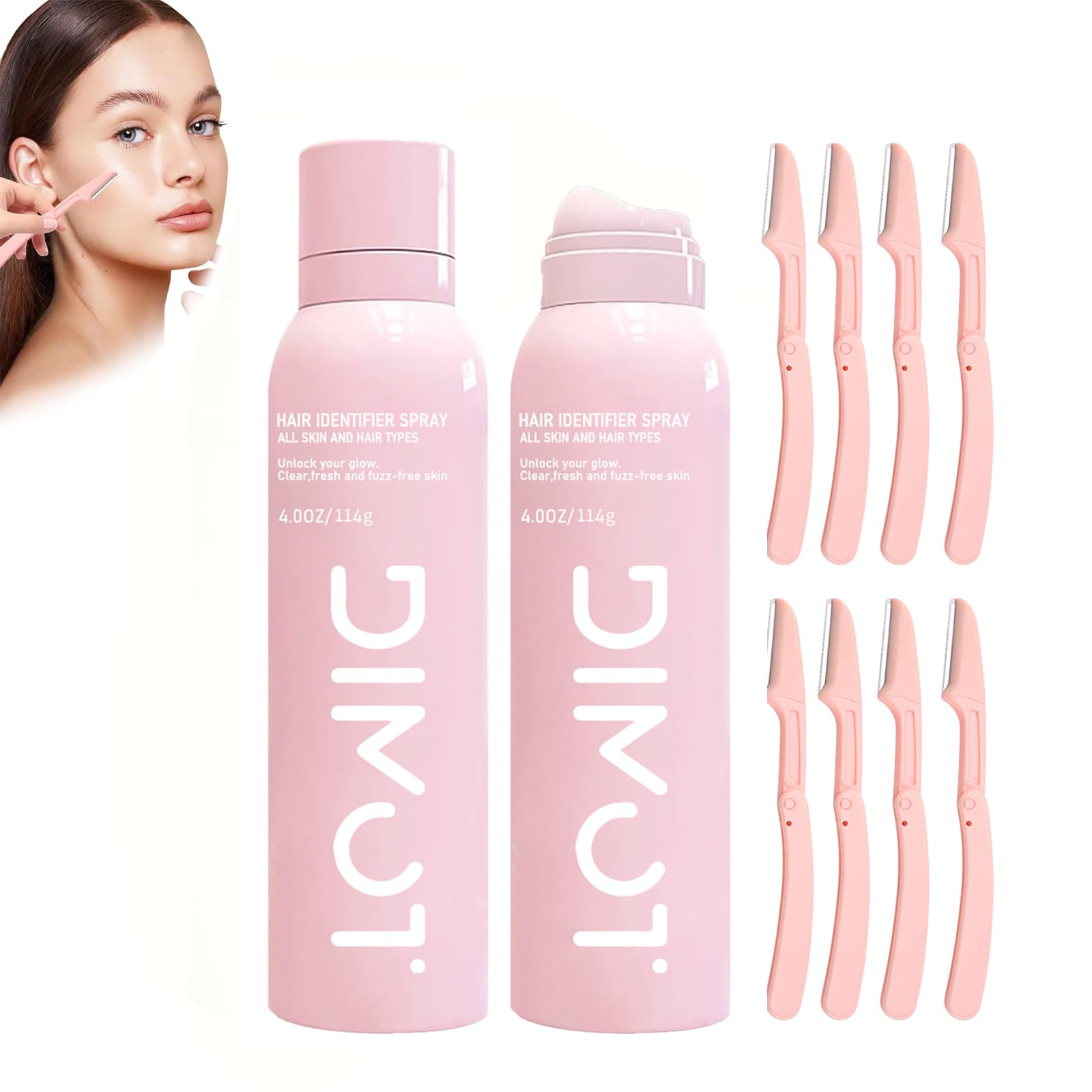 2PC Hair Identifier Spray for Face & Body Shaving - Dermaplane Spray for Men & Women, Skin Hair Identifying Spray with Razors - Perfect for Precise Shaving & Smooth Skin Care