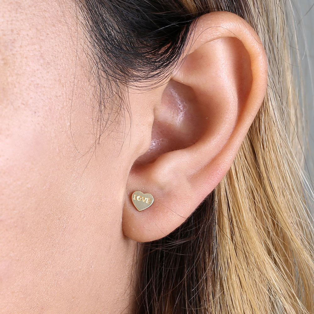 14K Solid Yellow Gold Heart Earrings with Love Inscription - Romantic Gift for Anniversary, Valentine's Day & Special Occasions