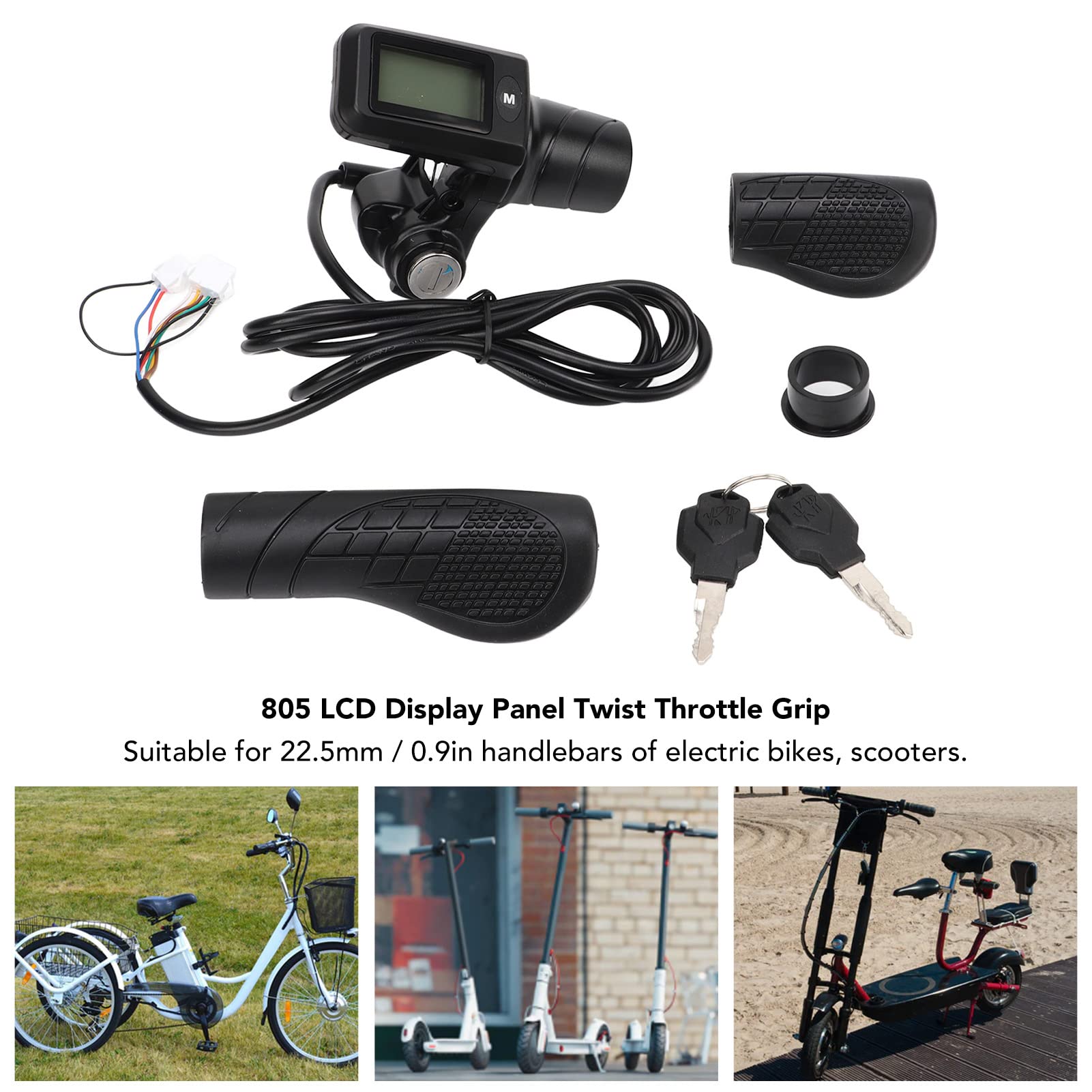 Universal 22.5mm Electric Bike Throttle Grip with 805 LCD Display Panel & LED - Compatible with E-Bikes and Scooters - Perfect for Commuting, Urban Riding, and Outdoor Adventures