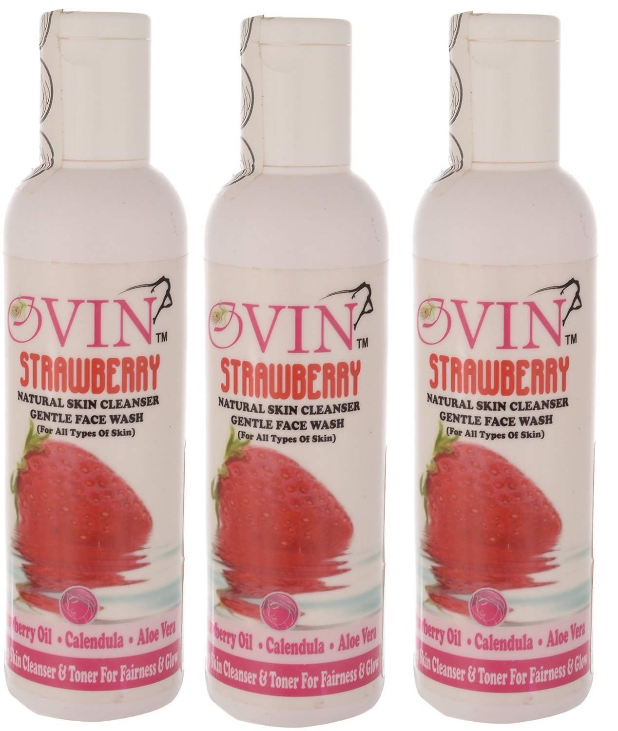 Ovin Gentle Strawberry Skin Toner & Deep Cleanser - Herbal Face Wash for Acne & Oily Skin - Pack of 3 | Daily Skincare Routine, Morning & Night Facial Cleansing