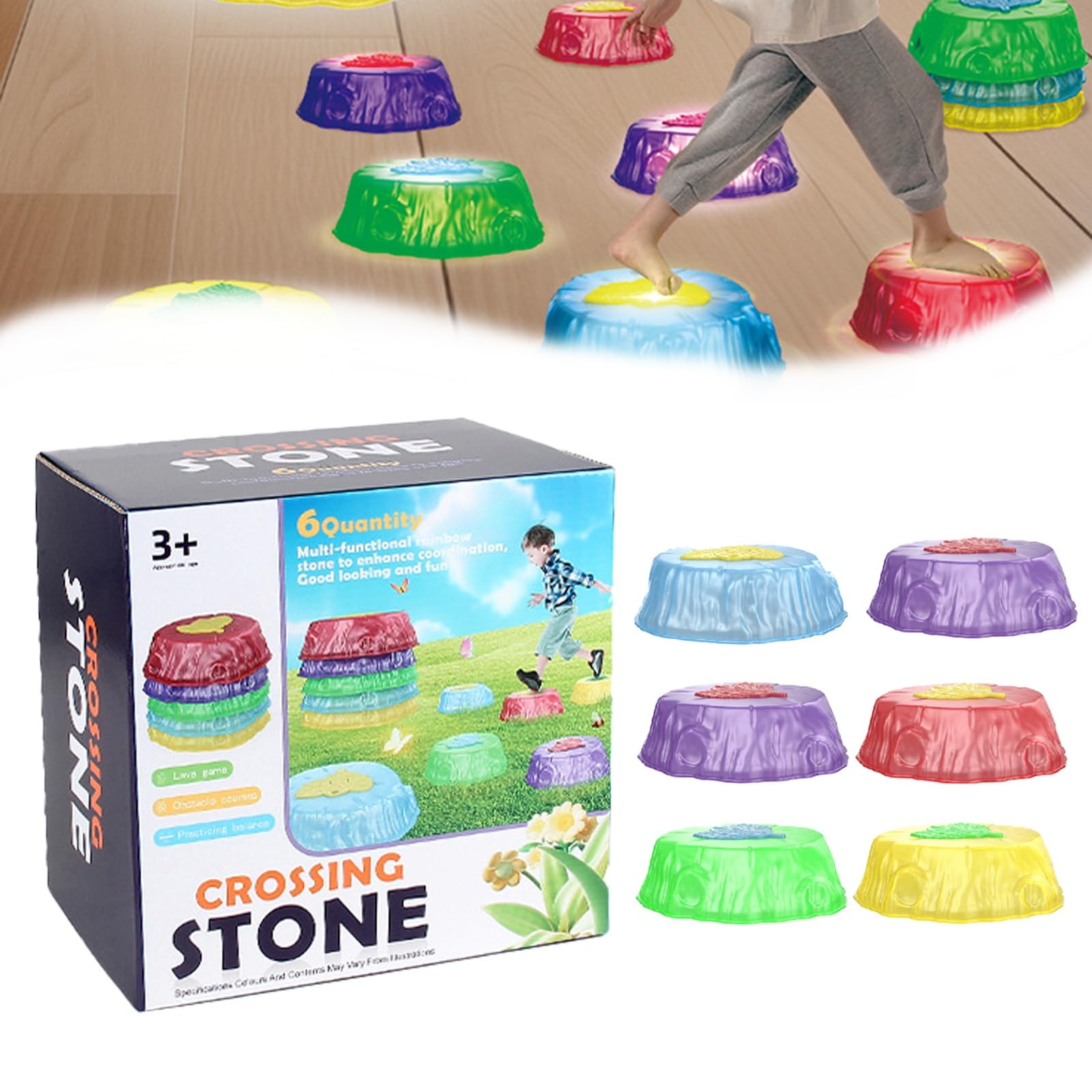Light Up Musical Stepping Stones for Kids - Non-Slip Balance Stones with Jumping Pods | Indoor/Outdoor Toddler Toys for Sensory Play & Motor Skills Development | Perfect for Playrooms, Backyards & Preschool Activities