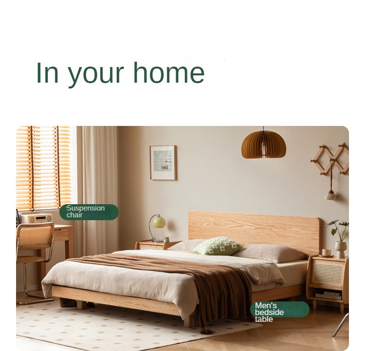 Solid Oak Wood Suspension Bed - King Size Platform Bed Frame with Large Headboard - Perfect for Master Bedroom & Modern Home Decor