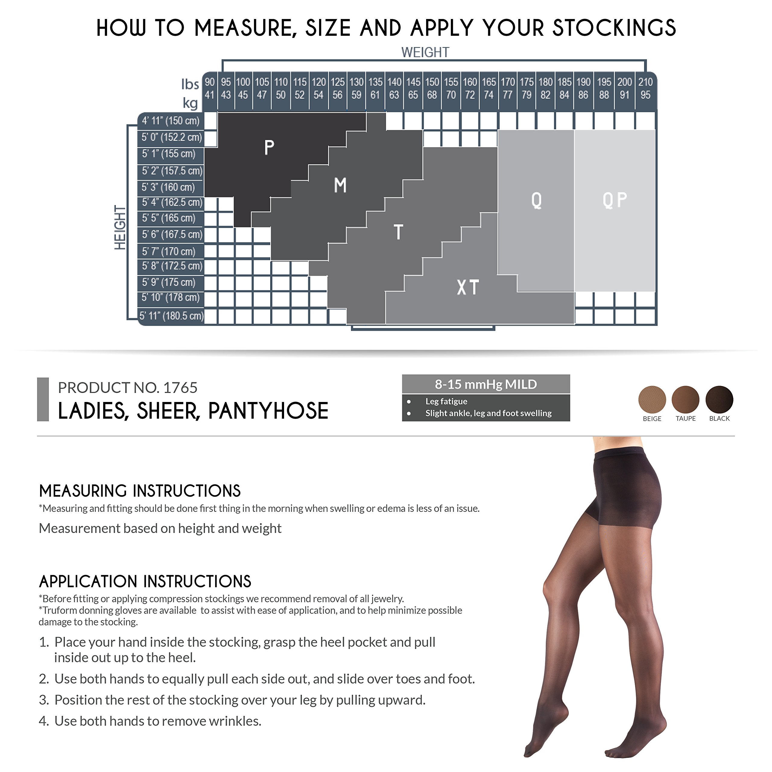 Truform Sheer Compression Pantyhose 8-15 mmHg - Women's Shaping Tights 20 Denier Black Queen Size - Perfect for Work, Travel & Everyday Comfort