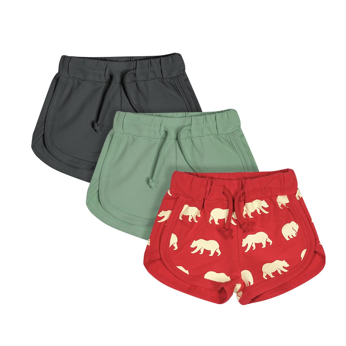 Teach Leanbh Toddler Boys Girls 3-Pack Cotton Athletic Shorts with Drawstring - Soft & Breathable for Playtime, Daycare & Outdoor Activities