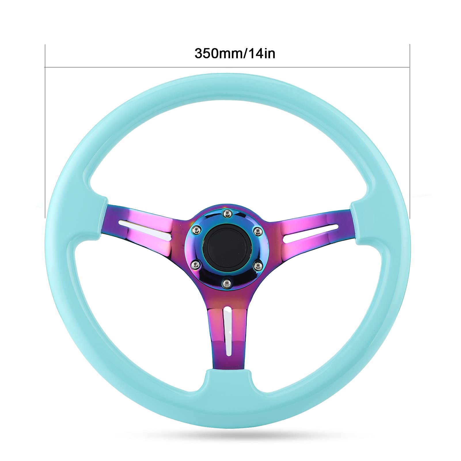 Qiilu 14 Inch Universal Racing Steering Wheel - 350mm Drift Wheel with 6 Bolt Pattern & Horn Button for Cars (Light Blue) | Perfect for Street Racing, Drifting & Car Upgrades