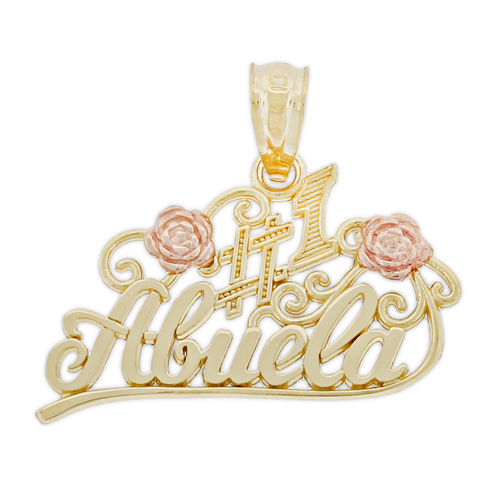 10K Solid Yellow & Rose Gold Abuela Charm - Elegant Dangle Pendant Jewelry for Mom, Grandma & Abuela - Perfect Gift for Mother's Day, Birthday & Special Occasions