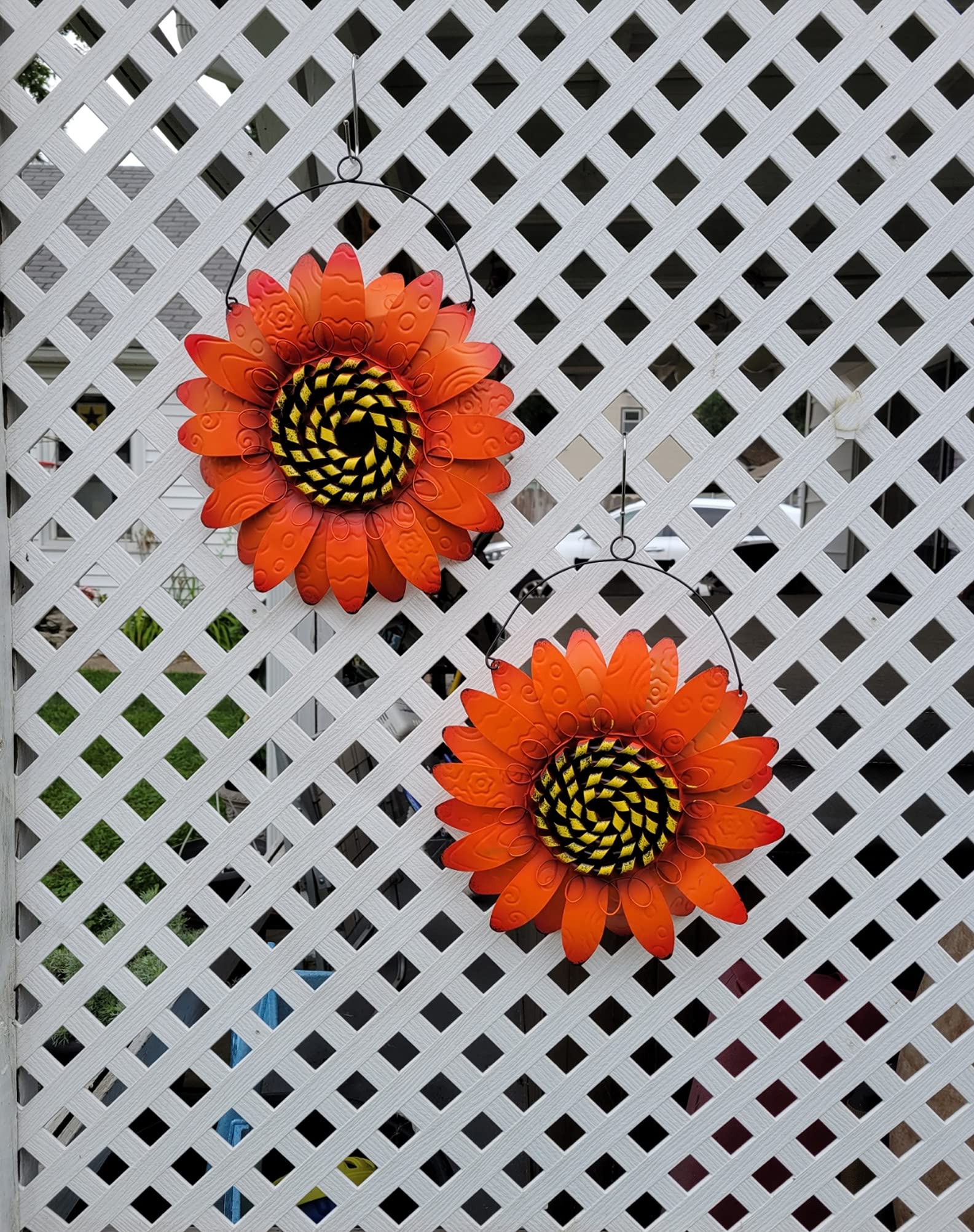 SeasonsEasy Metal Sunflower Wall Decor Set of 2 - Orange Floral Wall Art with Wire Hanger for Home & Garden - Perfect for Living Room, Bedroom, Kitchen, Bathroom, Outdoor Patio & Garden Decor