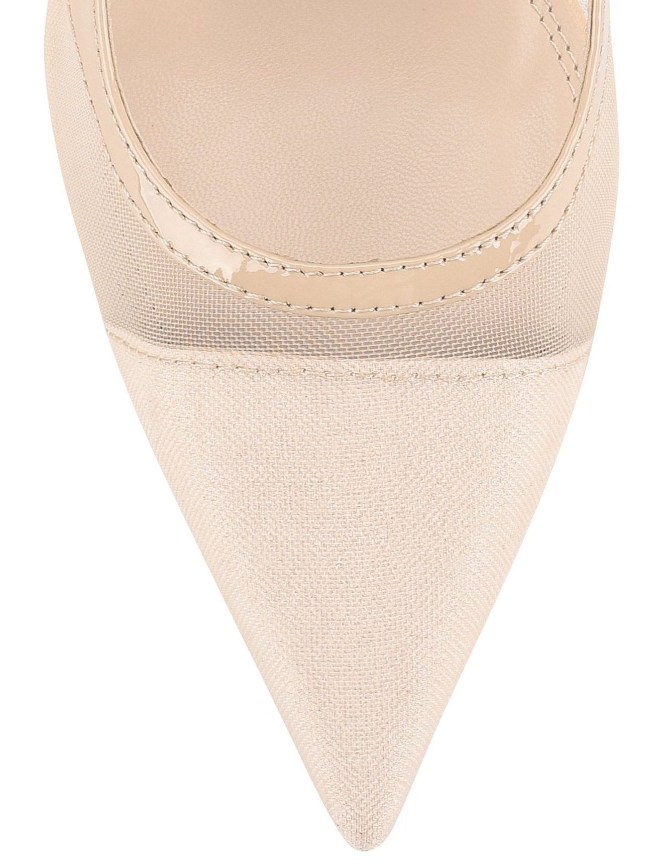 Elegant Sissy Pointed Toe Slingback Heels - Nude Patent Leather & Mesh Women's Dress Shoes for Wedding, Party & Office Wear