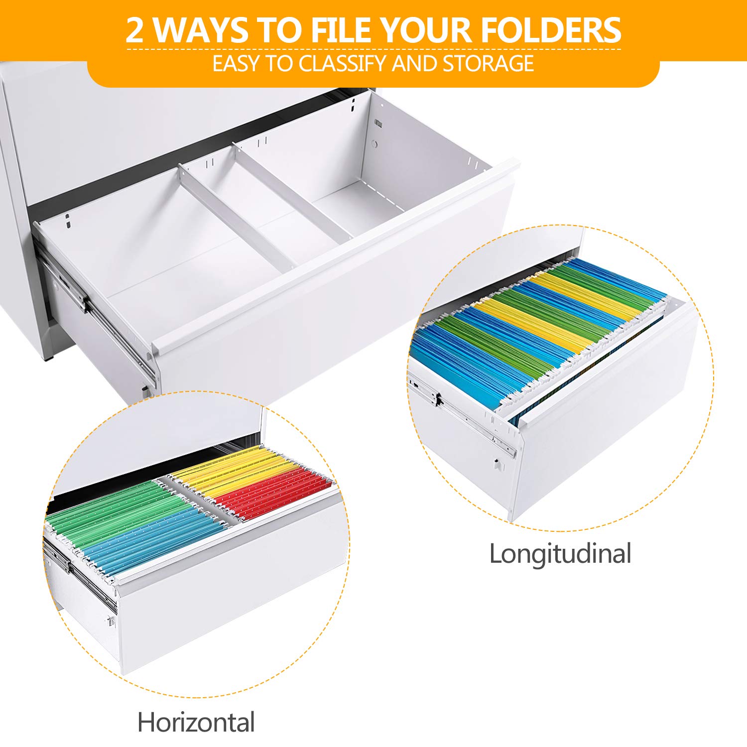 Heavy Duty 2-Drawer Lockable Metal Lateral File Cabinet for Home Office - Secure Document Storage, White | Perfect for Organizing Files, Bills & Office Supplies